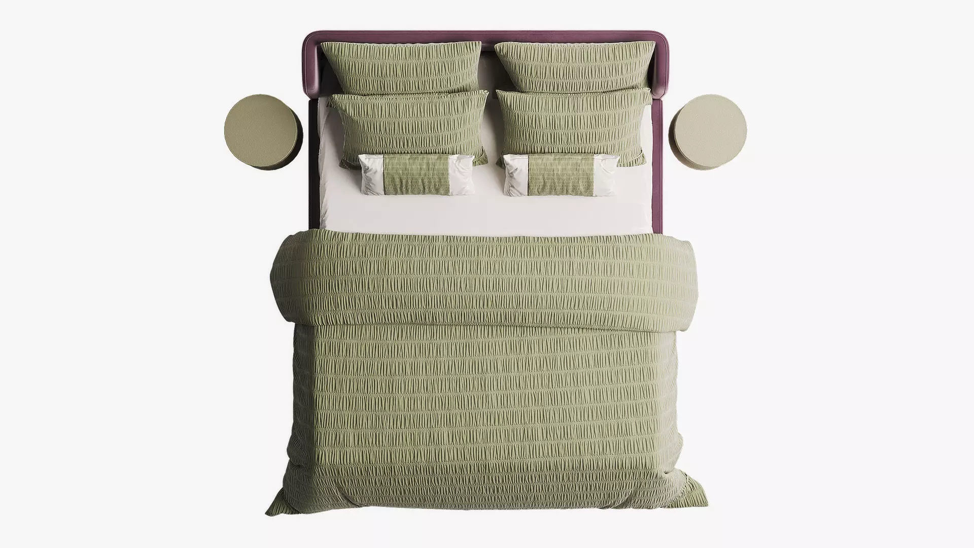 Violet bed with green bedding 3D model_3