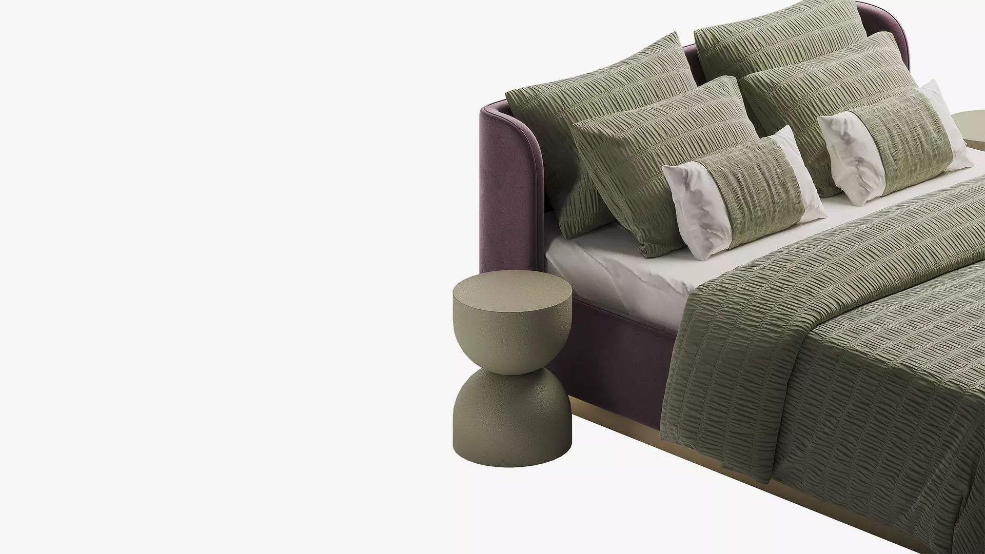 Violet bed with green bedding 3D model_4