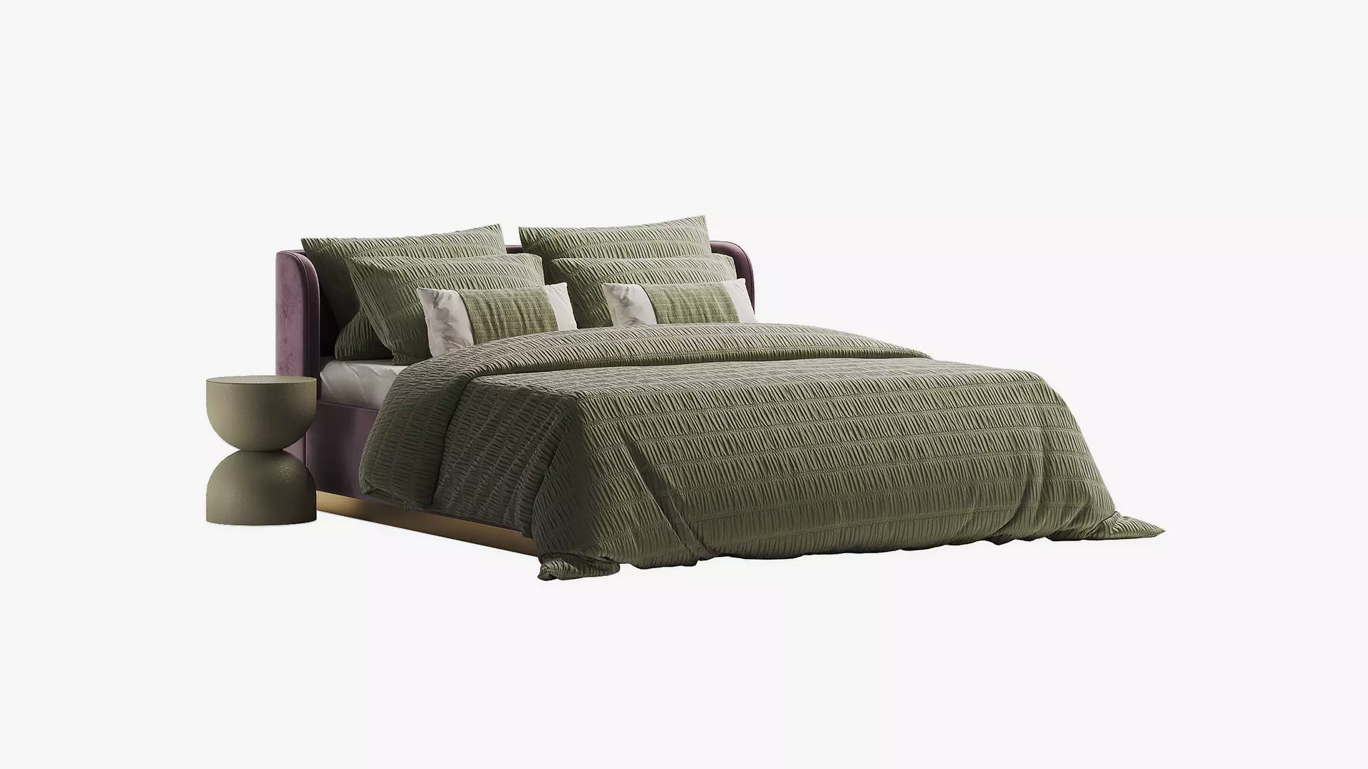 Violet bed with green bedding 3D model_2