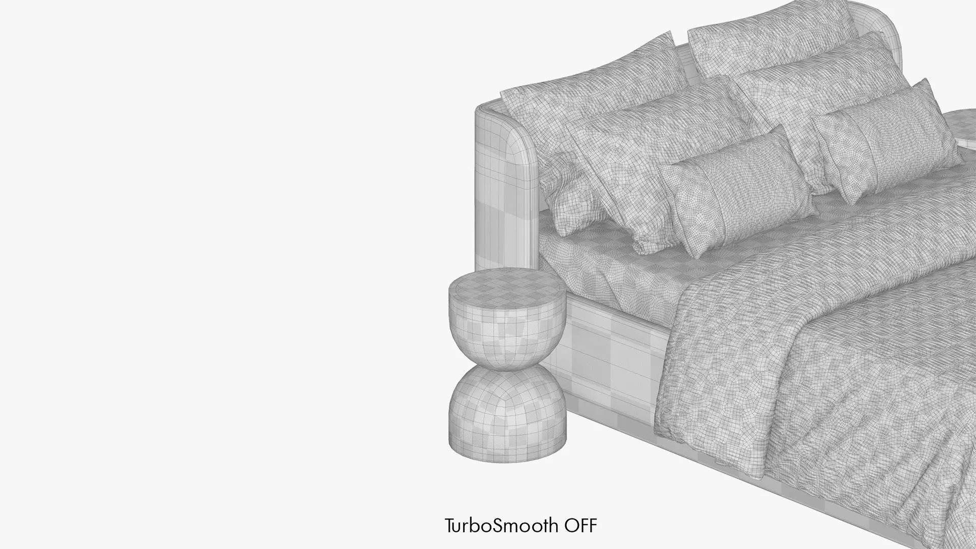 Violet bed with green bedding 3D model_7