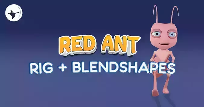 Rigged Stylized Red Blue Green Cartoon Male Ant Character