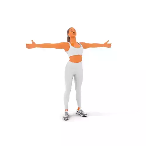 Modern woman in sleek white and grey workout ensemble listening to music with closed eyes conveying a sense of motivation and rhythm