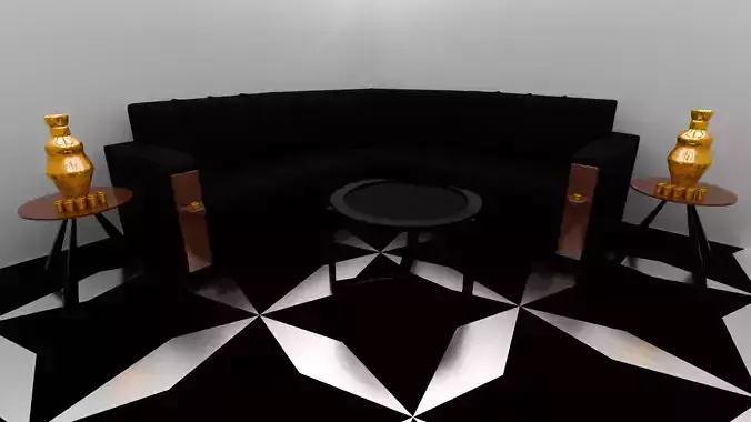 PBR Living Room Corner Sofa Set  Complete 3D Scene