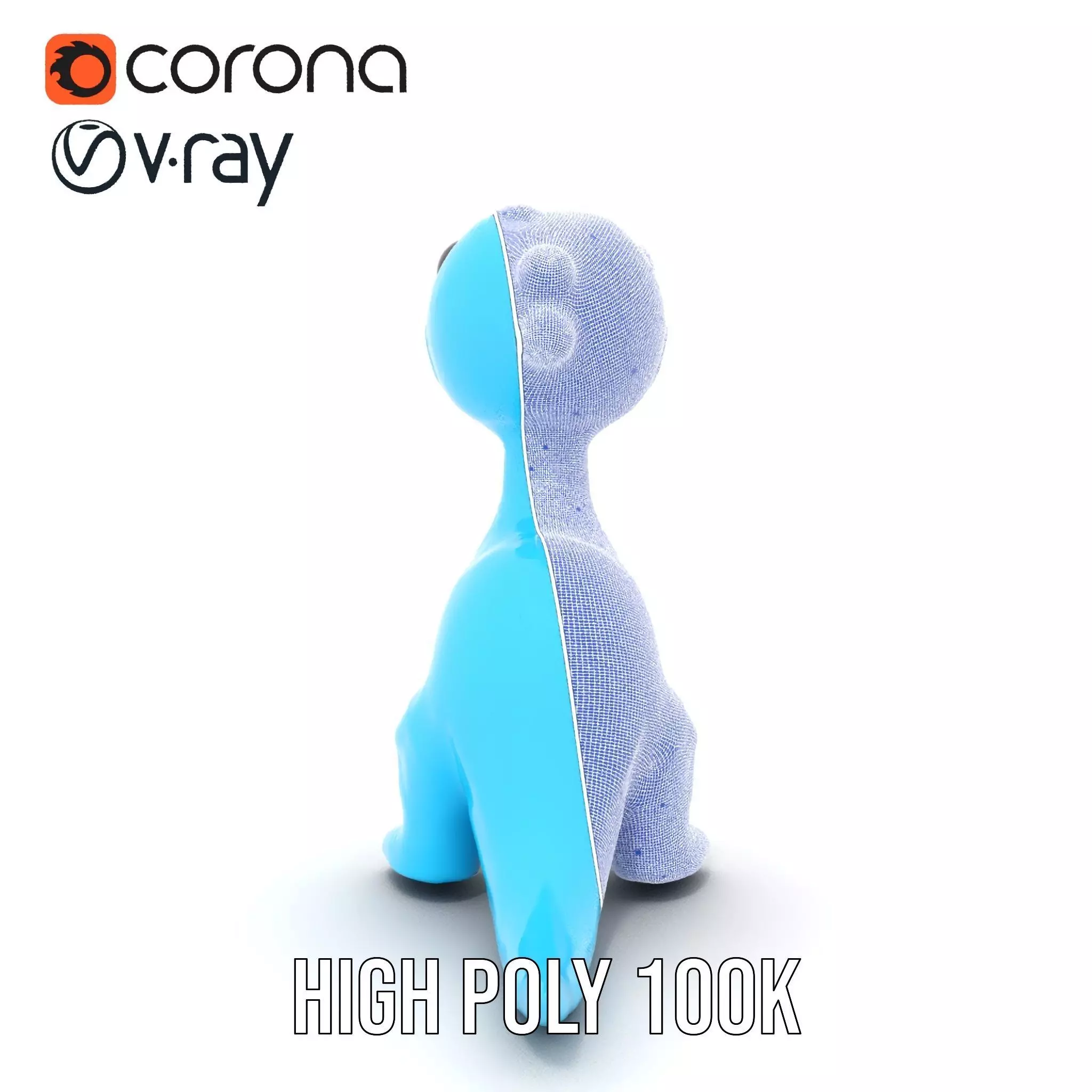 Whimsical bright blue cartoon dino with short snout wide eyes... Low-poly 3D model_32