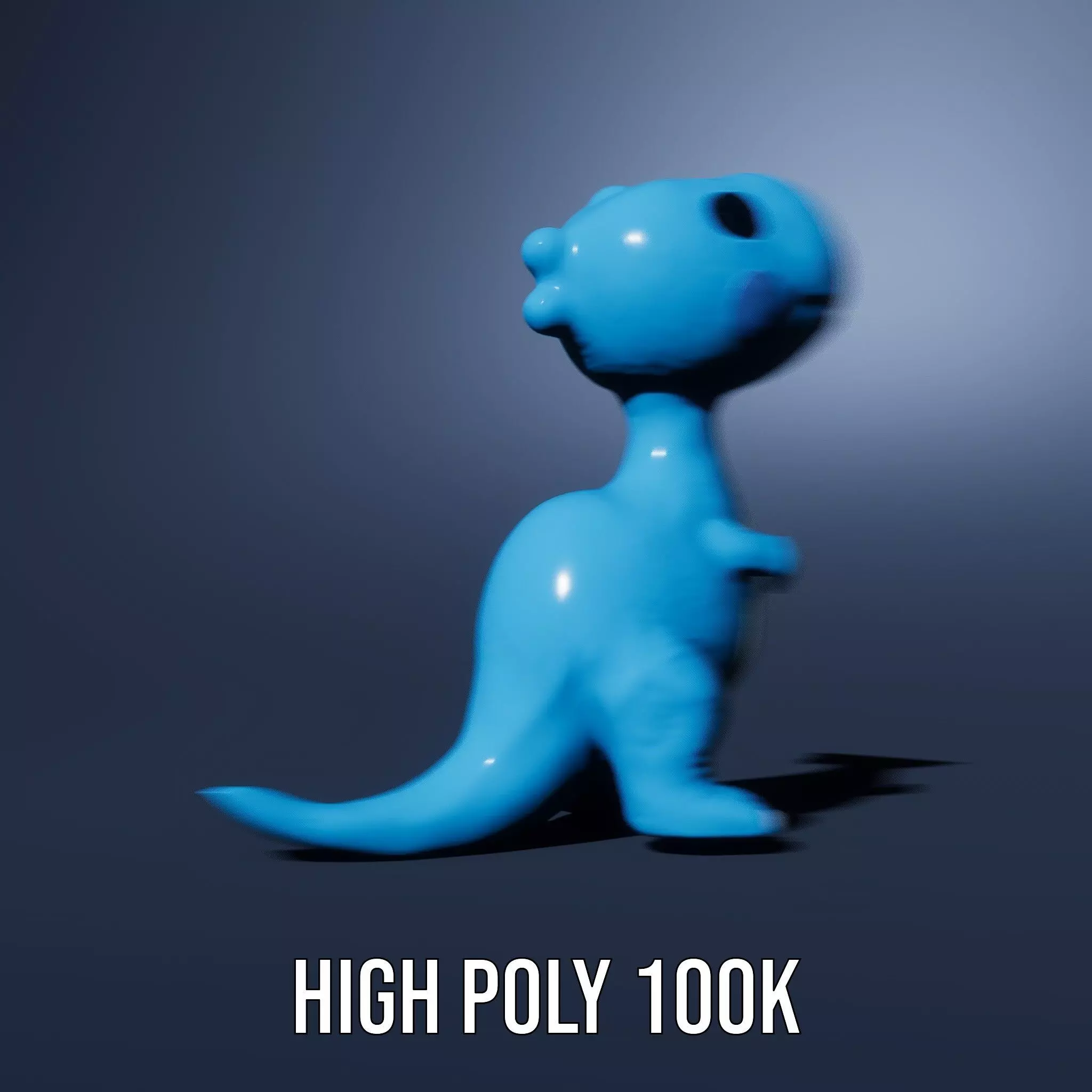 Whimsical bright blue cartoon dino with short snout wide eyes... Low-poly 3D model_26