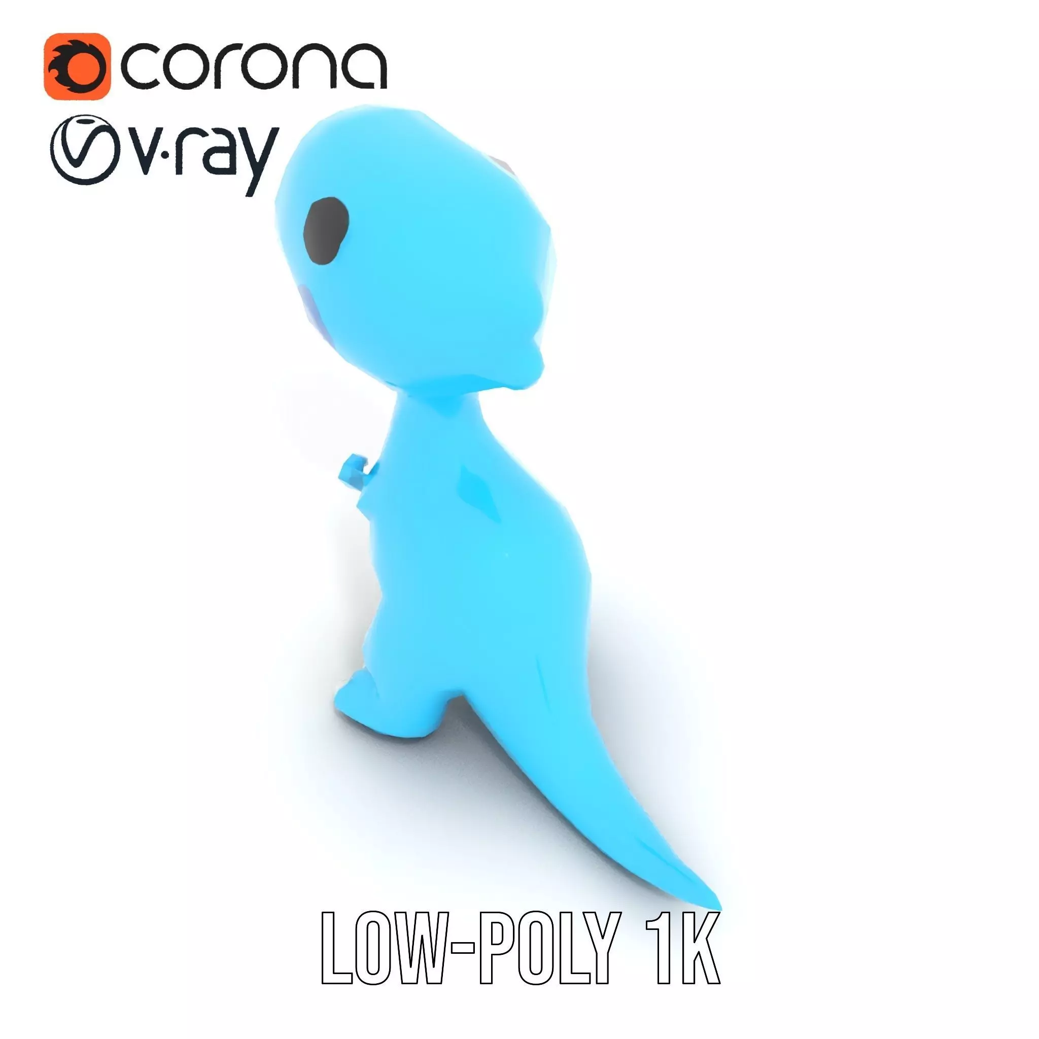 Whimsical bright blue cartoon dino with short snout wide eyes... Low-poly 3D model_7