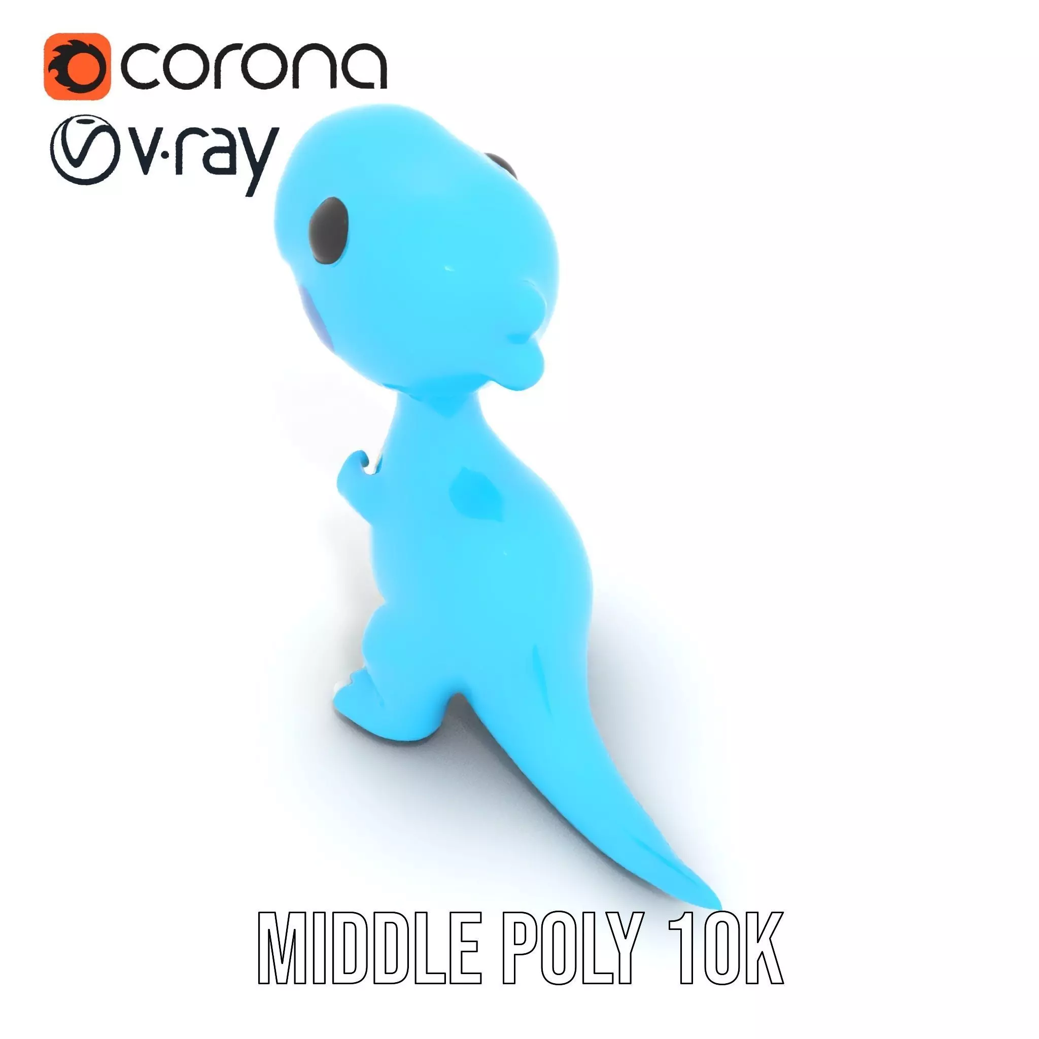 Whimsical bright blue cartoon dino with short snout wide eyes... Low-poly 3D model_27