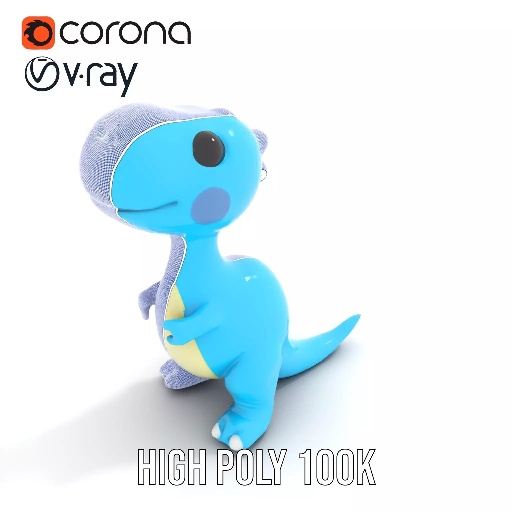 Whimsical bright blue cartoon dino with short snout wide eyes... Low-poly 3D model_31