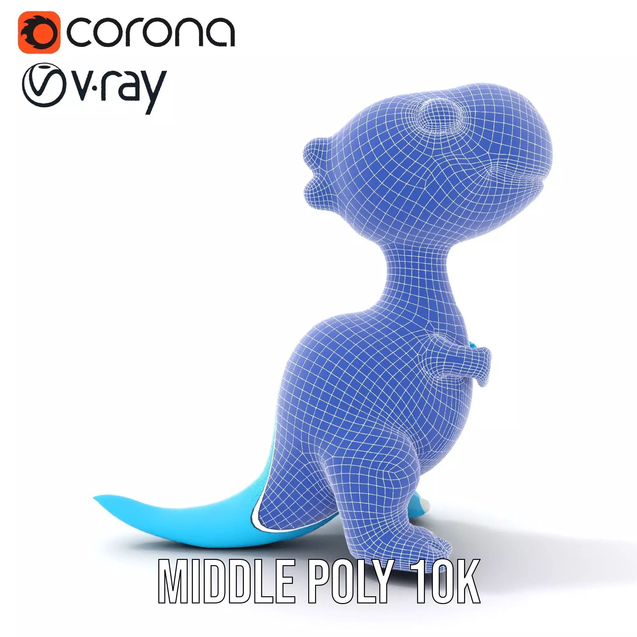 Whimsical bright blue cartoon dino with short snout wide eyes... Low-poly 3D model_6