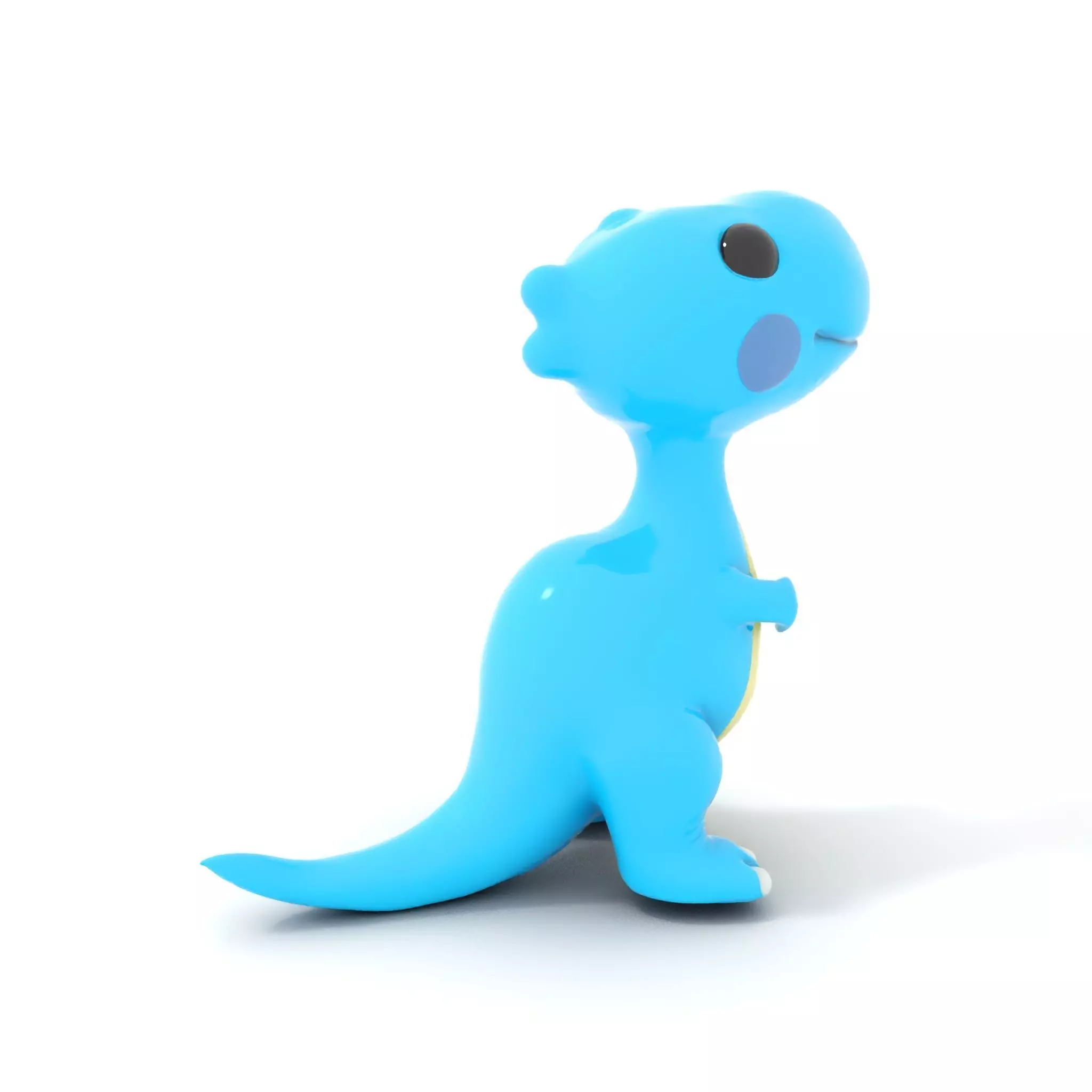 Whimsical bright blue cartoon dino with short snout wide eyes... Low-poly 3D model_0