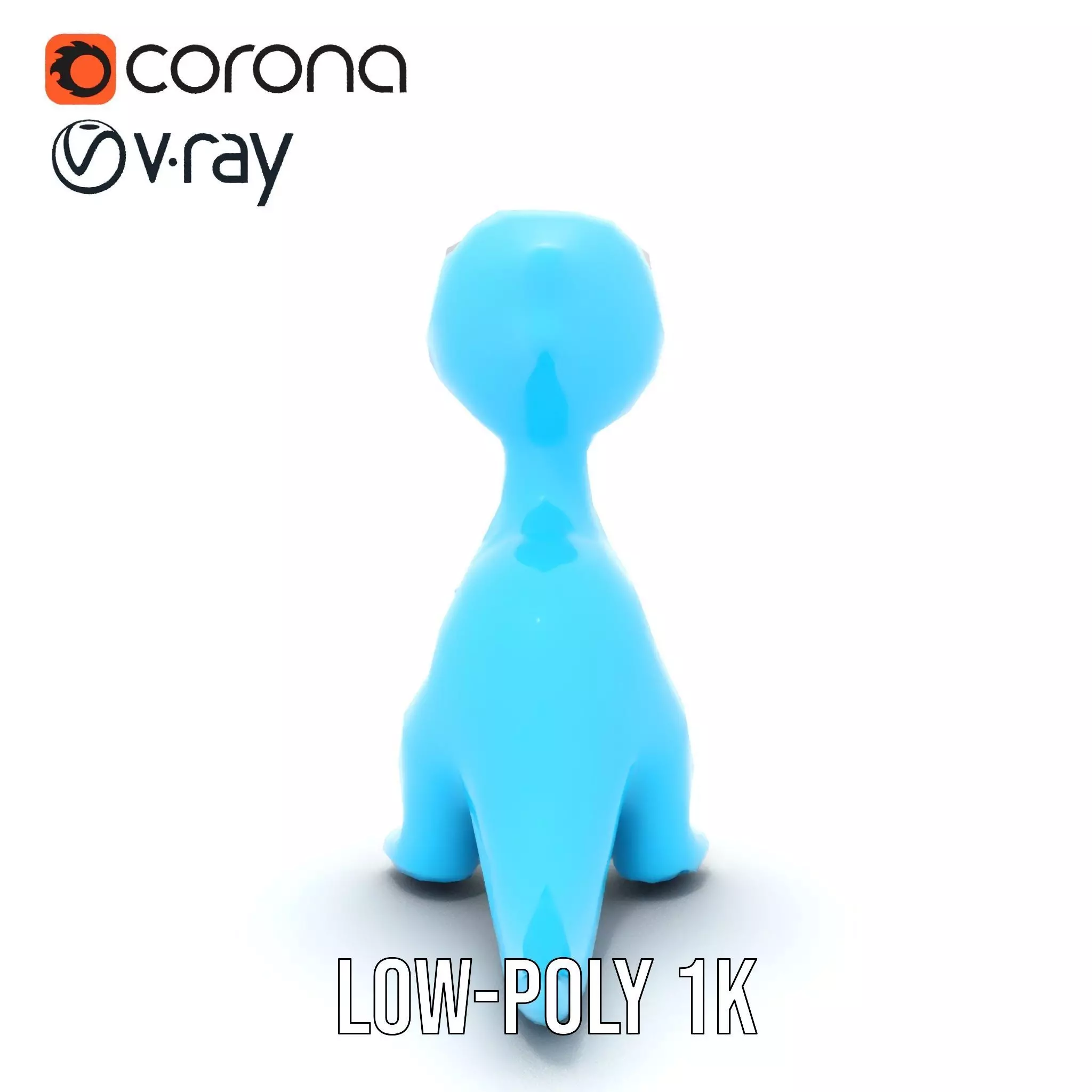 Whimsical bright blue cartoon dino with short snout wide eyes... Low-poly 3D model_21