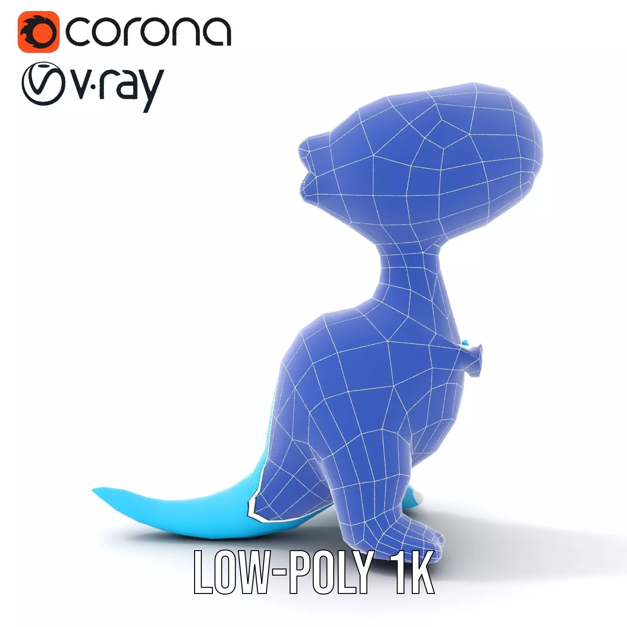 Whimsical bright blue cartoon dino with short snout wide eyes... Low-poly 3D model_15