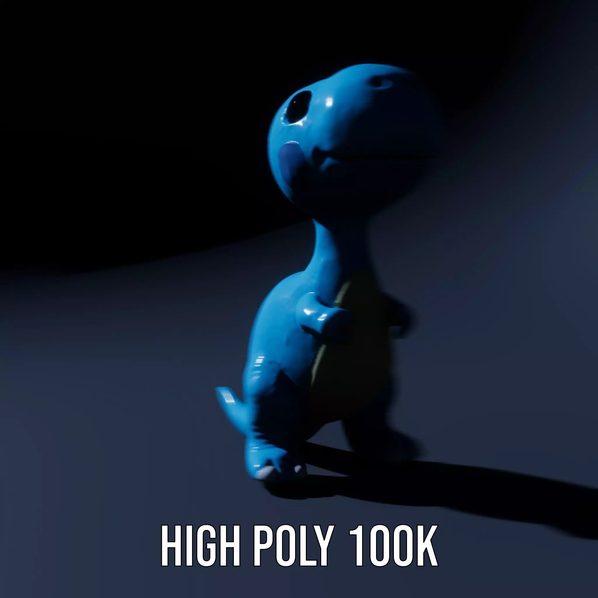 Whimsical bright blue cartoon dino with short snout wide eyes... Low-poly 3D model_8