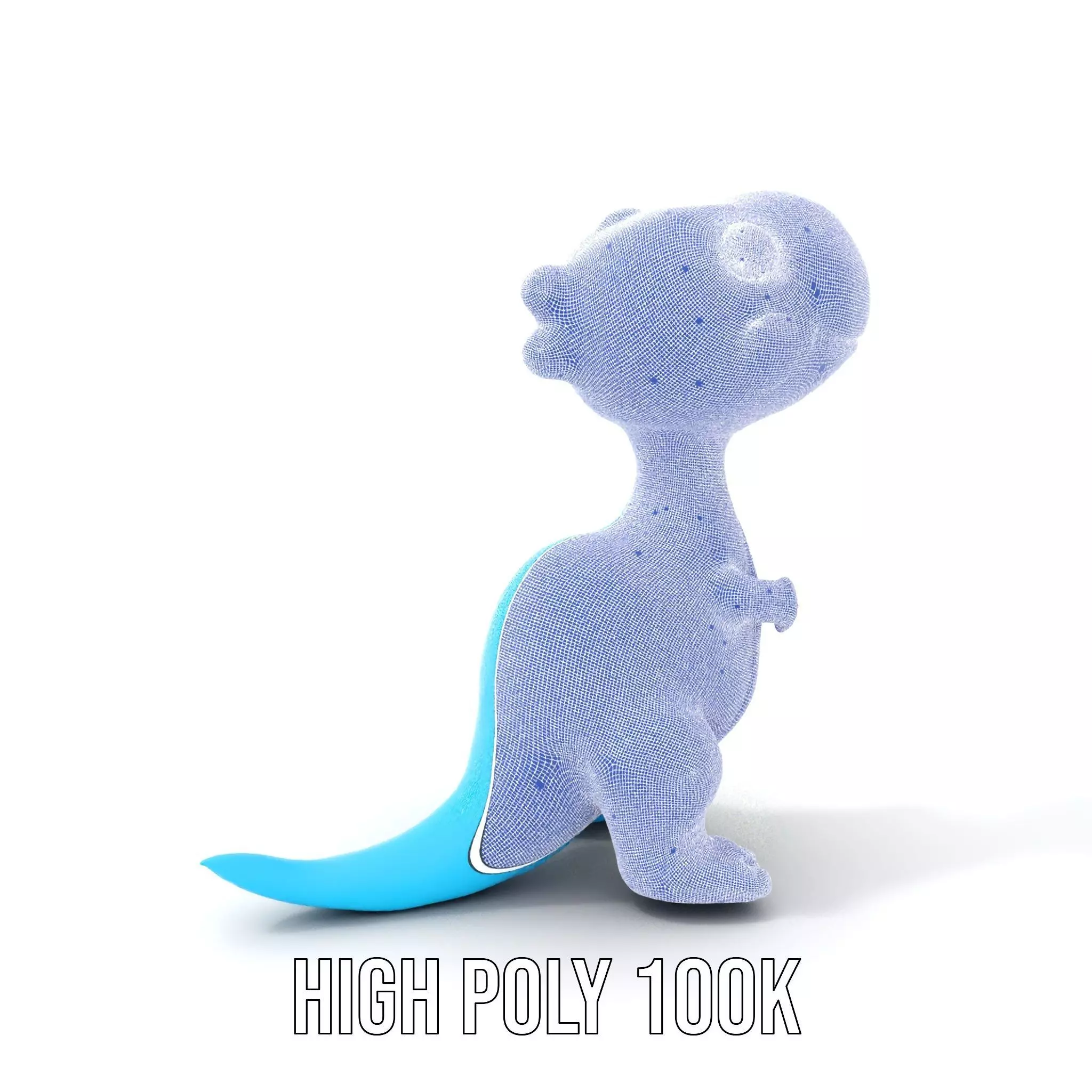Whimsical bright blue cartoon dino with short snout wide eyes... Low-poly 3D model_4