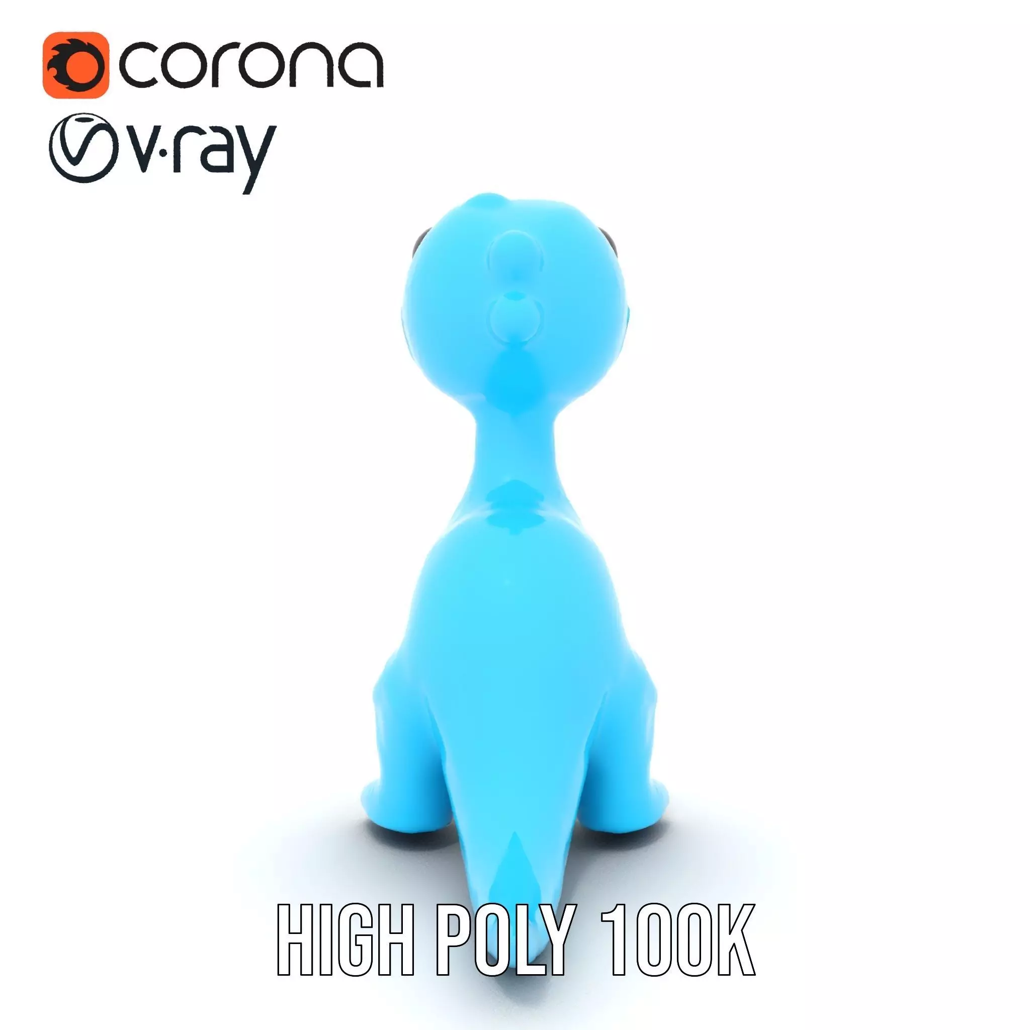Whimsical bright blue cartoon dino with short snout wide eyes... Low-poly 3D model_19