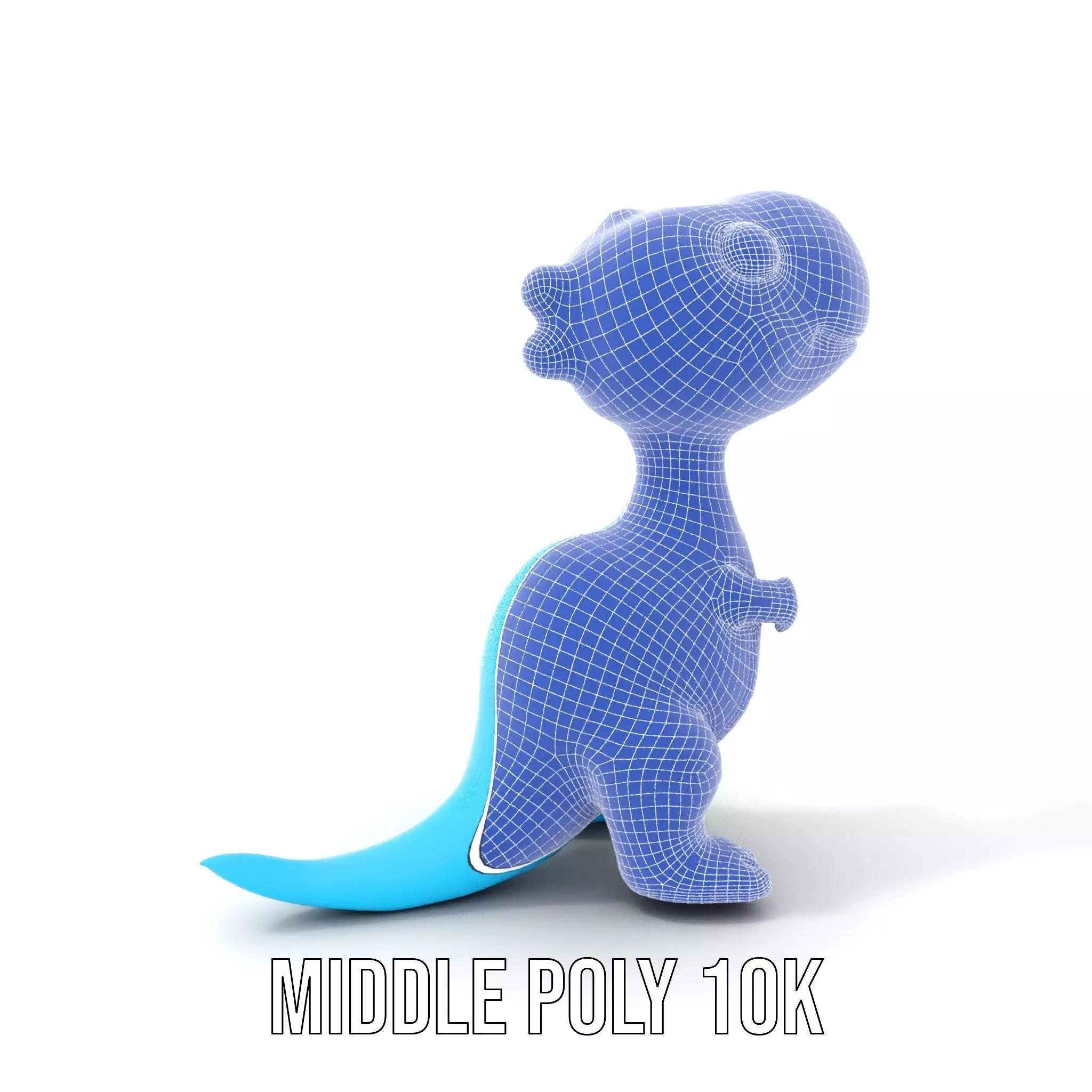 Whimsical bright blue cartoon dino with short snout wide eyes... Low-poly 3D model_22