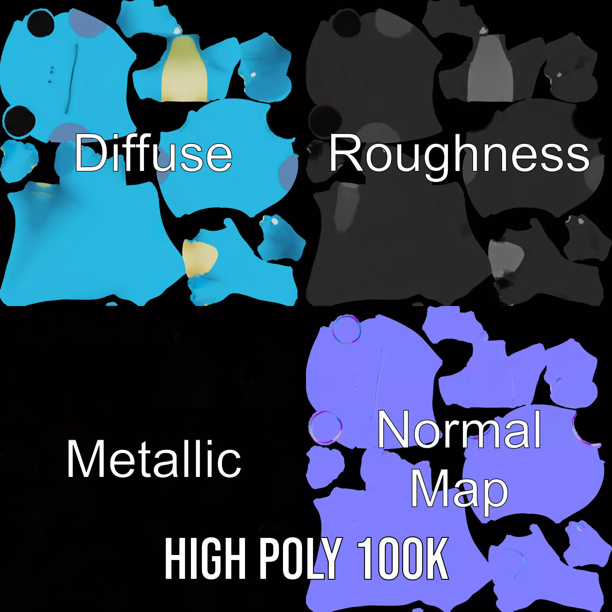 Whimsical bright blue cartoon dino with short snout wide eyes... Low-poly 3D model_3