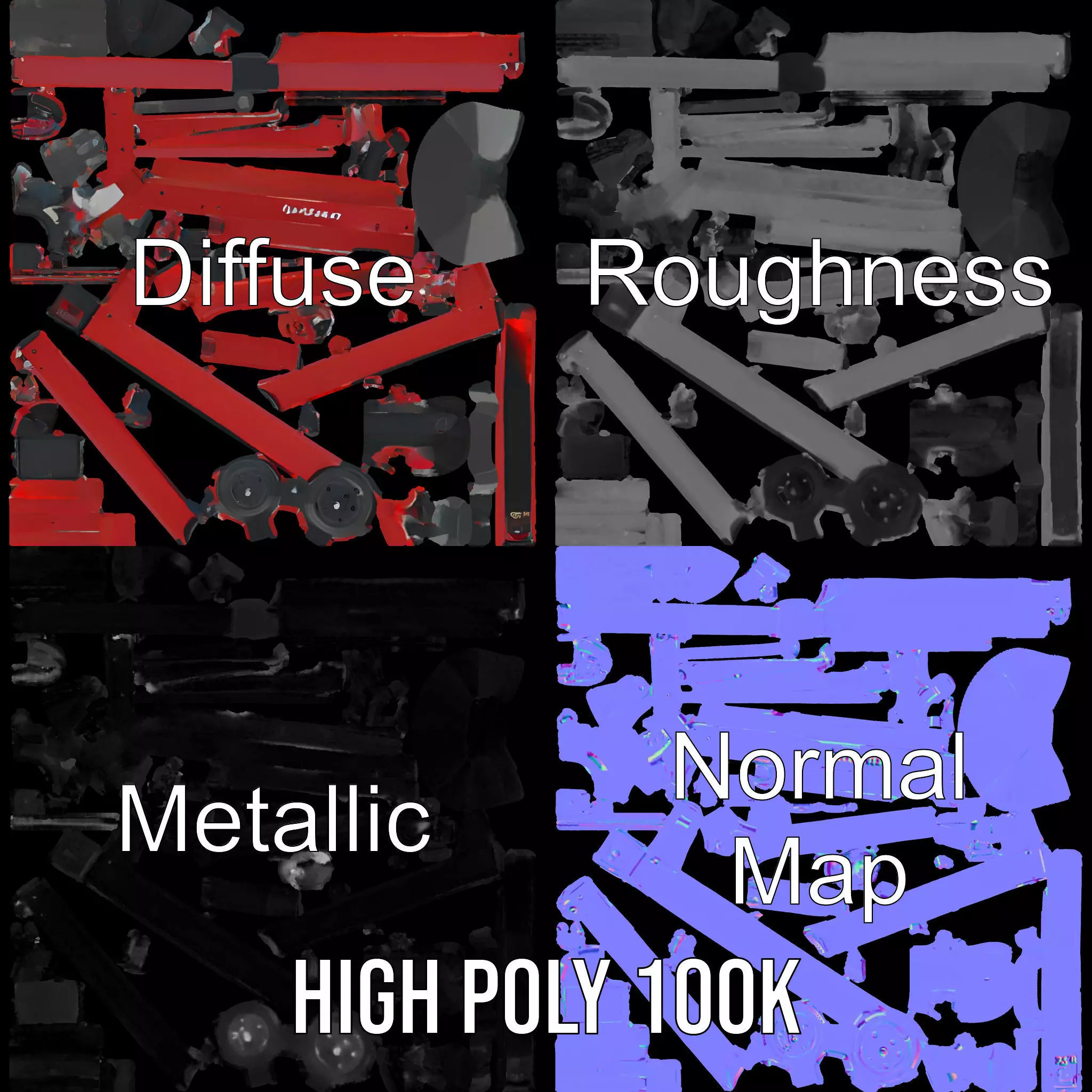 Red Rower Exercise model pack Low-poly 3D model_3