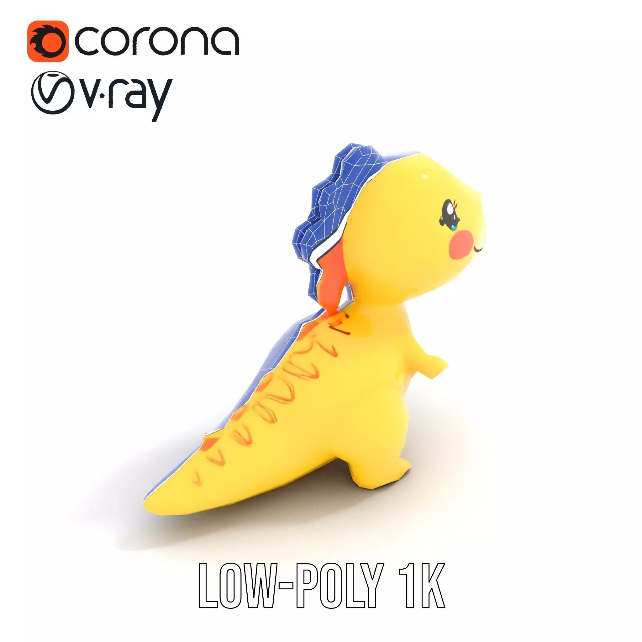 Vibrant canaryyellow cartoon allosaurus with babylike feature... Low-poly 3D model_9