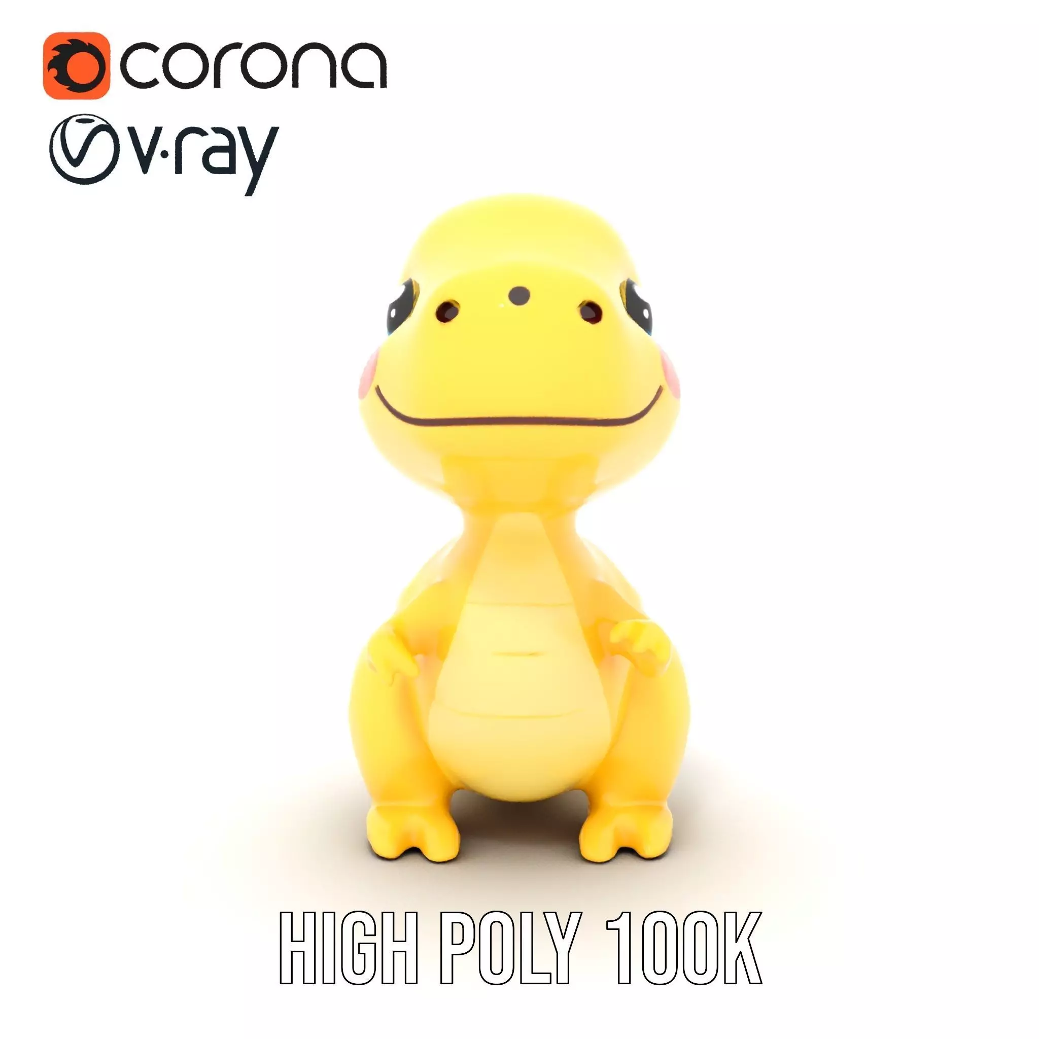 Vibrant canaryyellow cartoon allosaurus with babylike feature... Low-poly 3D model_33