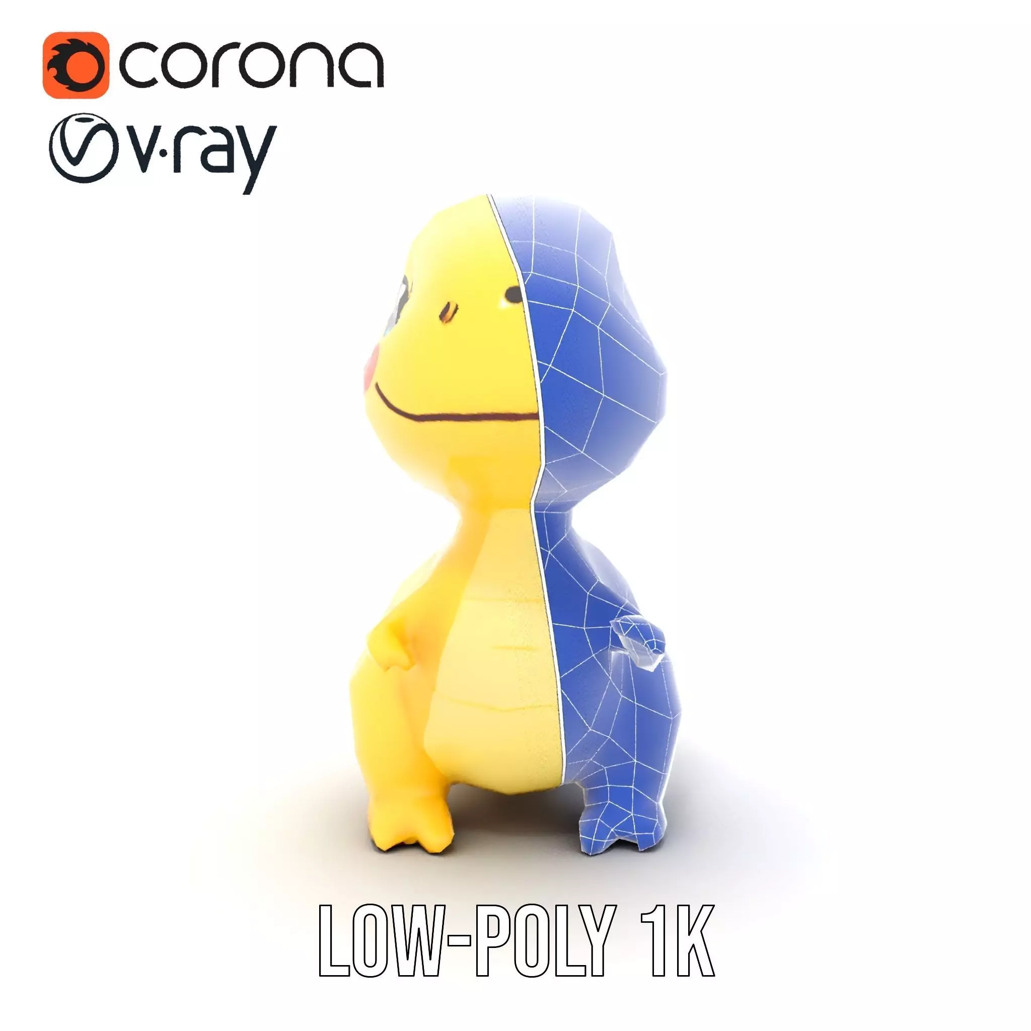 Vibrant canaryyellow cartoon allosaurus with babylike feature... Low-poly 3D model_20