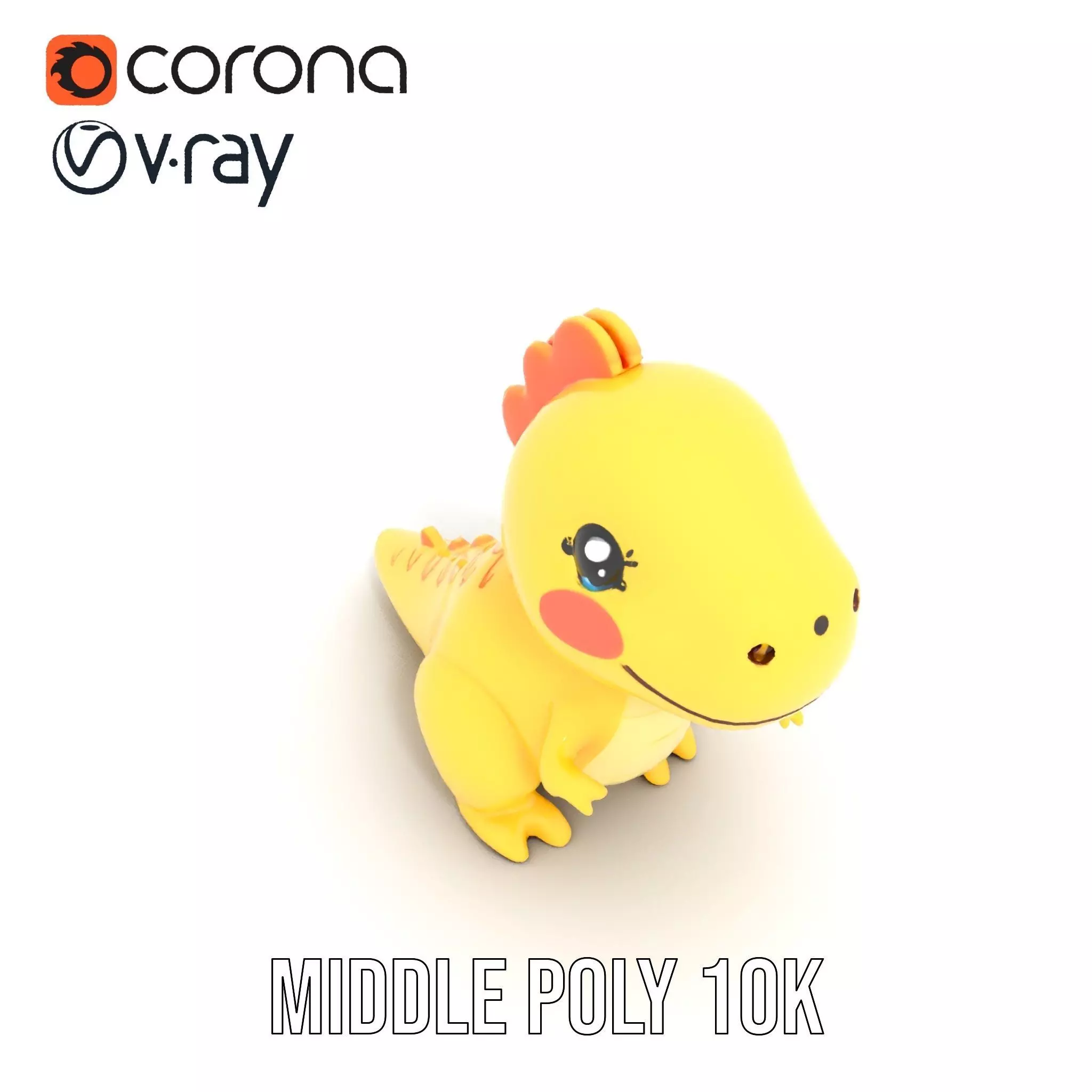 Vibrant canaryyellow cartoon allosaurus with babylike feature... Low-poly 3D model_6