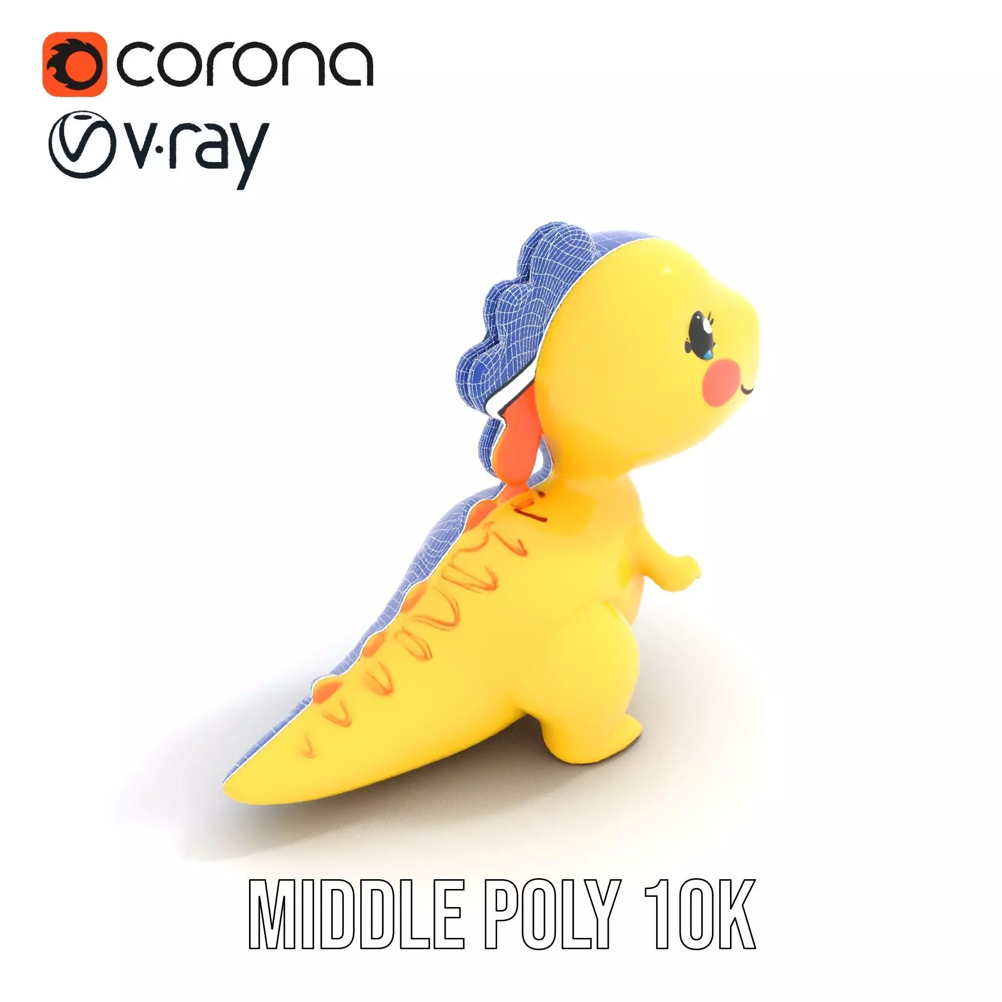 Vibrant canaryyellow cartoon allosaurus with babylike feature... Low-poly 3D model_27