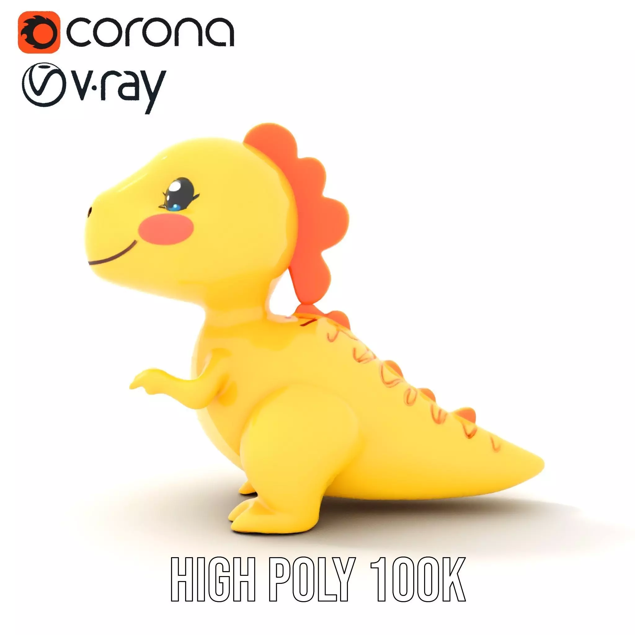 Vibrant canaryyellow cartoon allosaurus with babylike feature... Low-poly 3D model_15