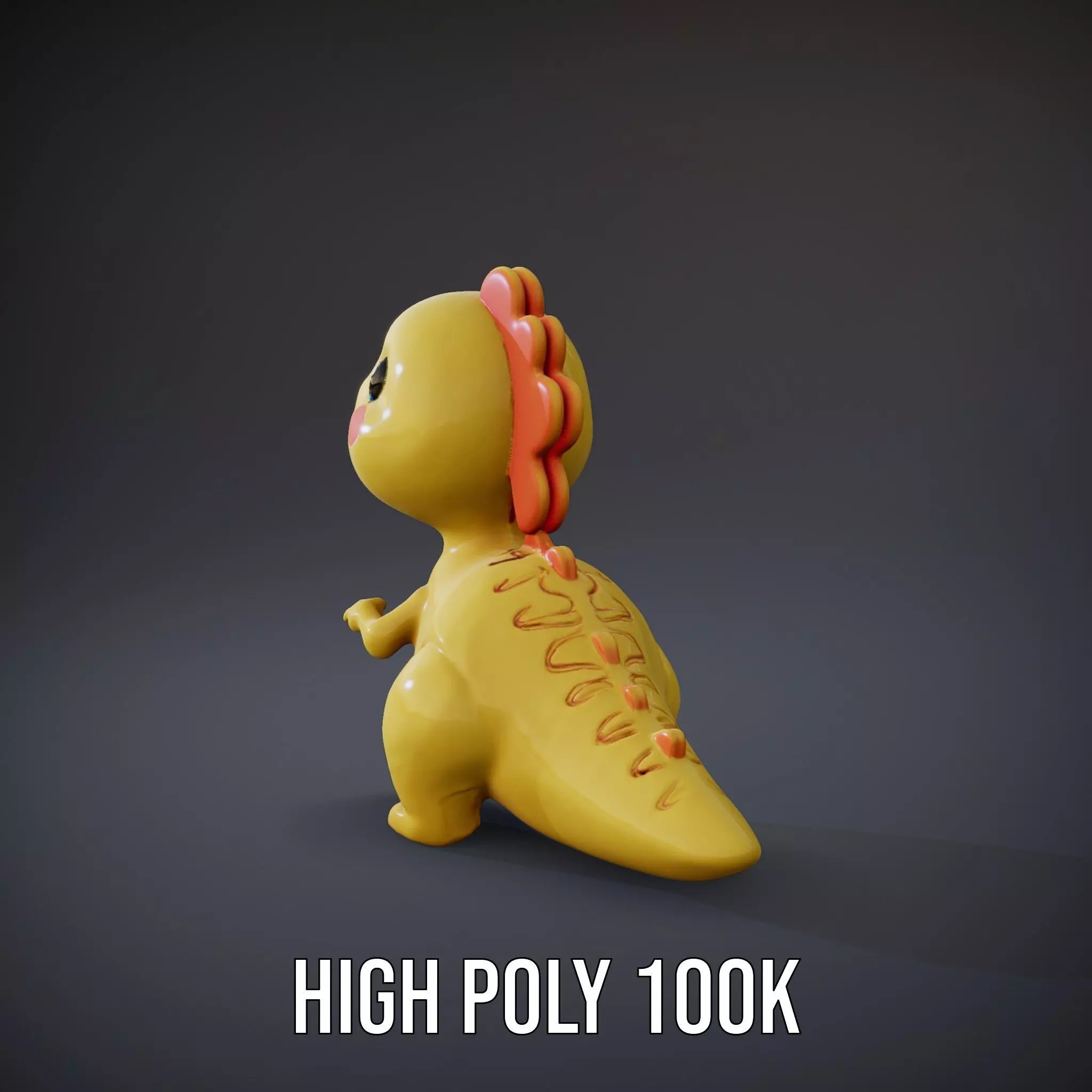 Vibrant canaryyellow cartoon allosaurus with babylike feature... Low-poly 3D model_10