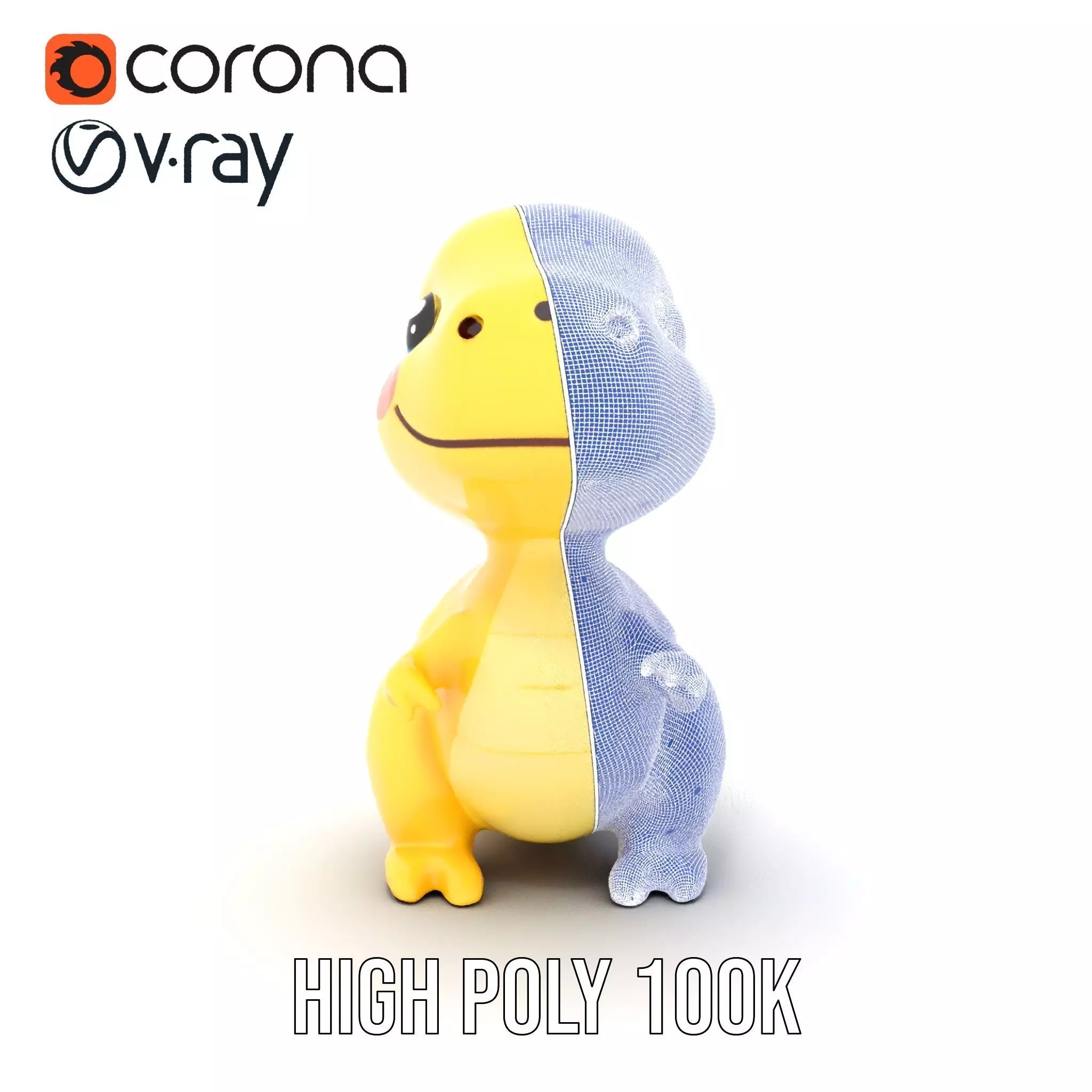 Vibrant canaryyellow cartoon allosaurus with babylike feature... Low-poly 3D model_24