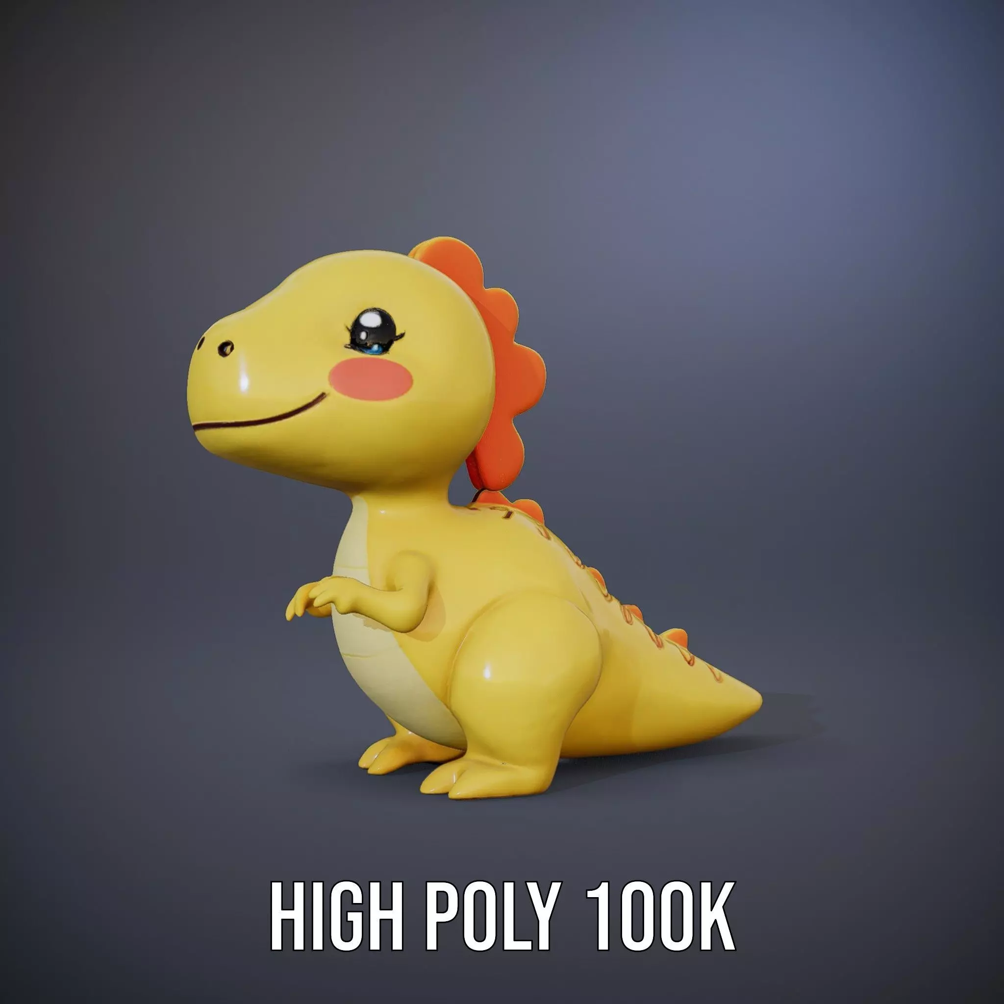 Vibrant canaryyellow cartoon allosaurus with babylike feature... Low-poly 3D model_8