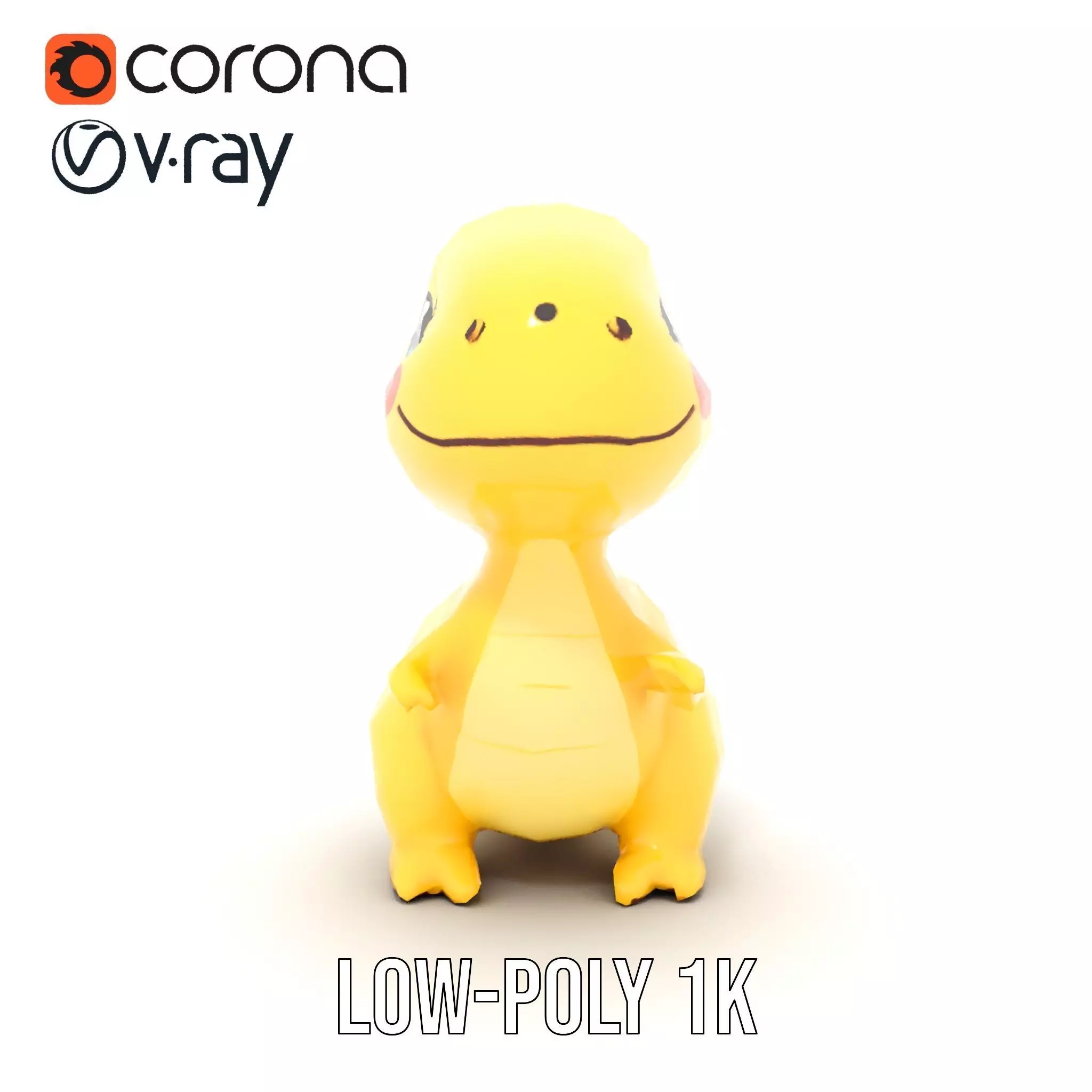 Vibrant canaryyellow cartoon allosaurus with babylike feature... Low-poly 3D model_23