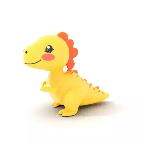 Vibrant canaryyellow cartoon allosaurus with babylike features blushing cheeks happy eyes and glossy skin effect