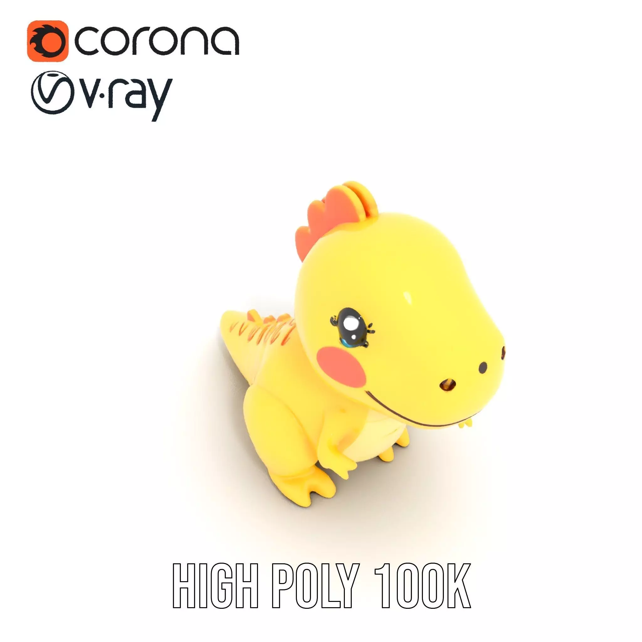Vibrant canaryyellow cartoon allosaurus with babylike feature... Low-poly 3D model_32