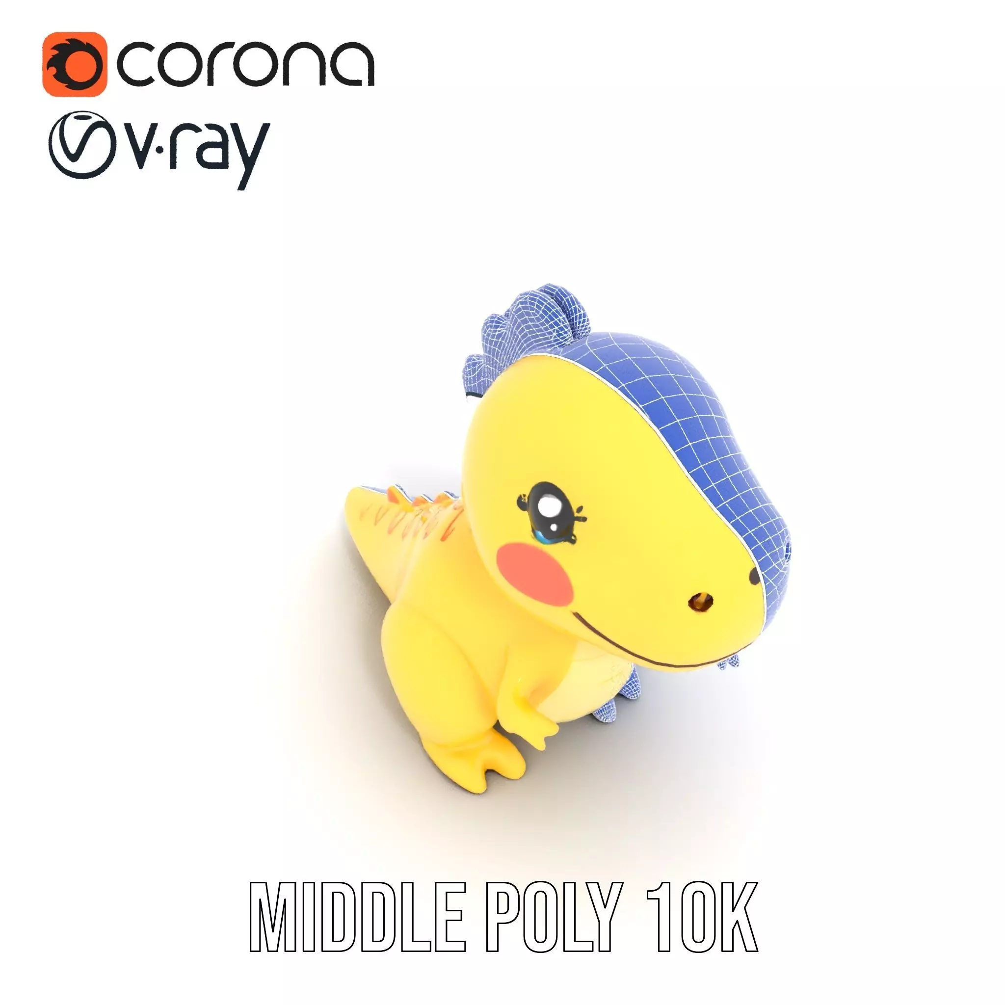 Vibrant canaryyellow cartoon allosaurus with babylike feature... Low-poly 3D model_16