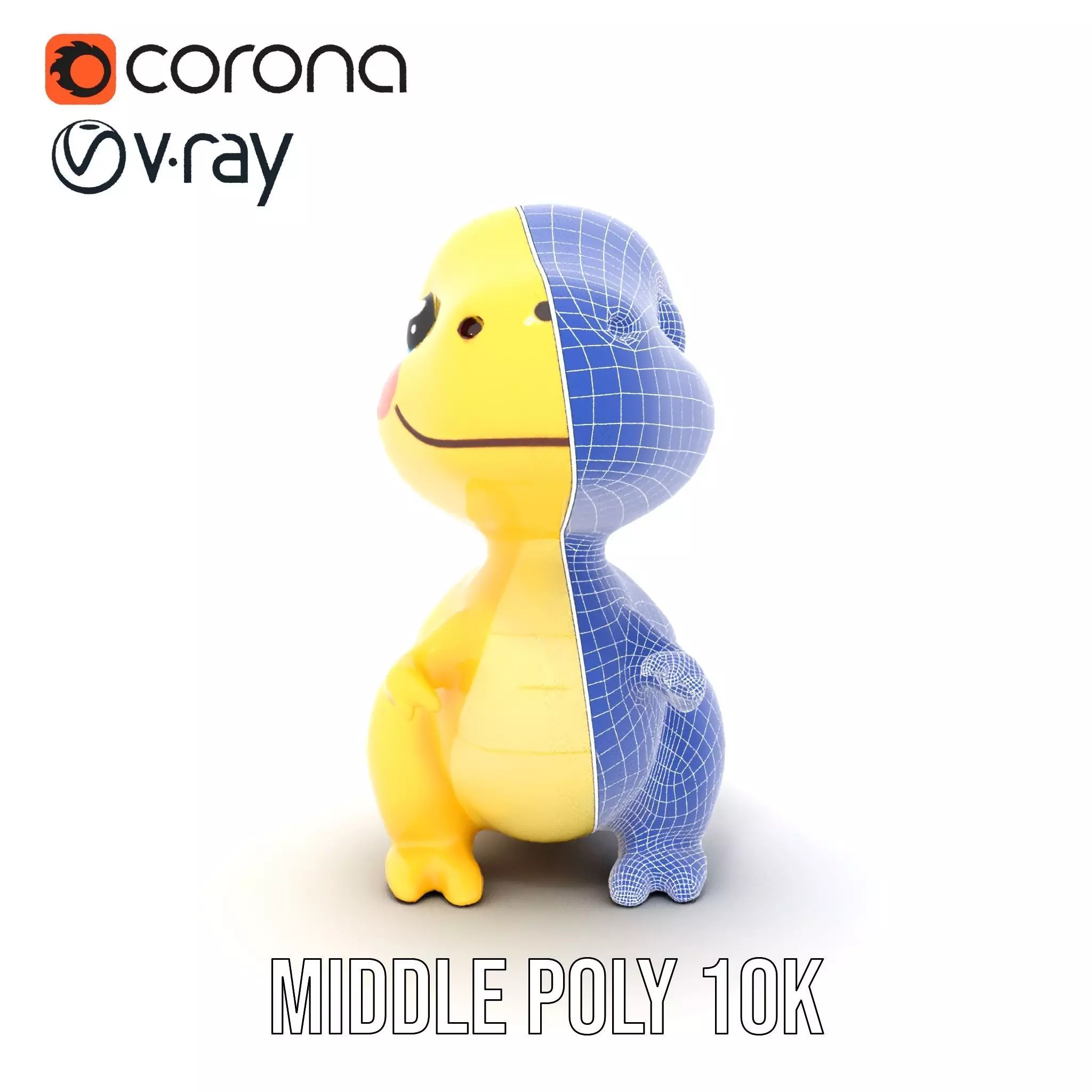 Vibrant canaryyellow cartoon allosaurus with babylike feature... Low-poly 3D model_30