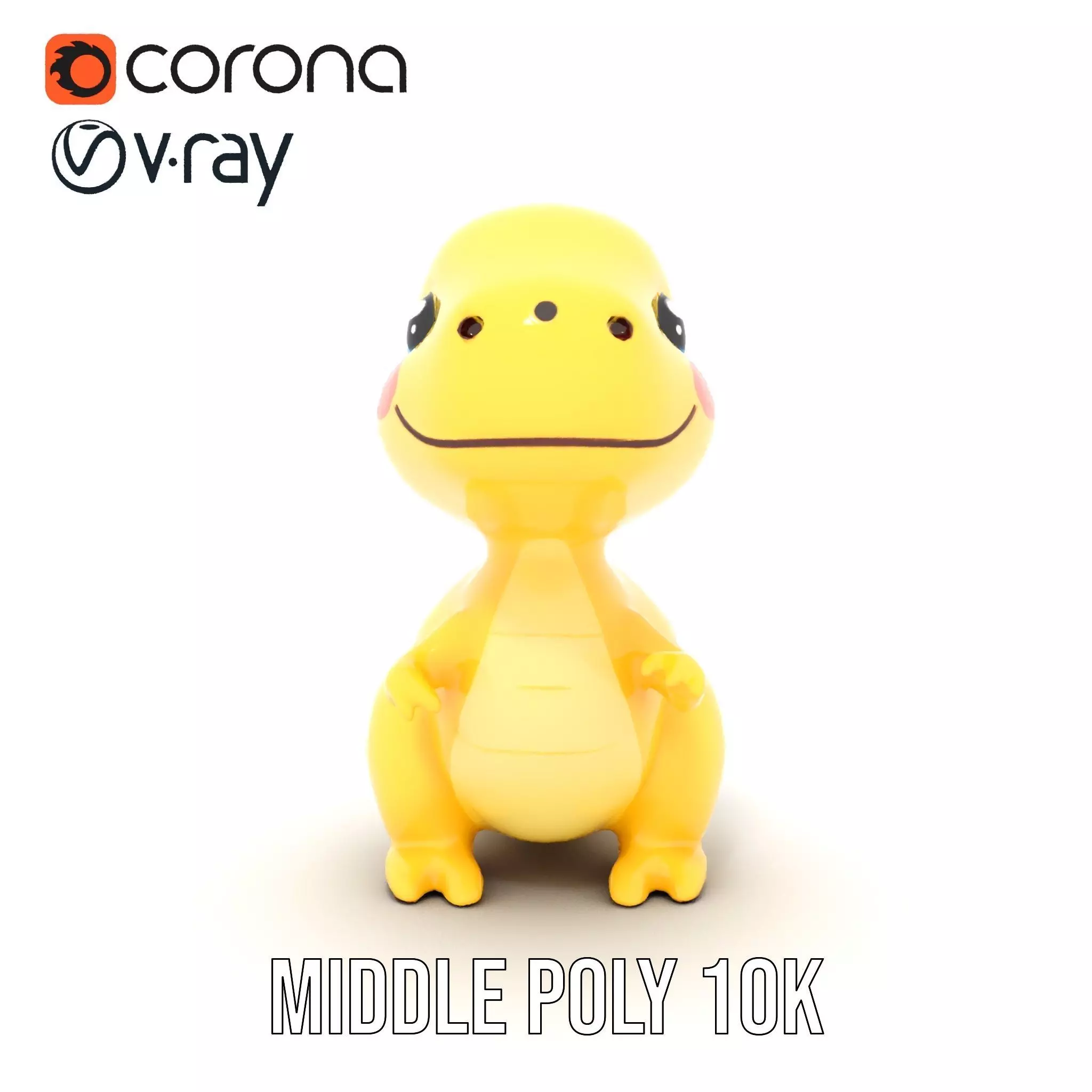 Vibrant canaryyellow cartoon allosaurus with babylike feature... Low-poly 3D model_22