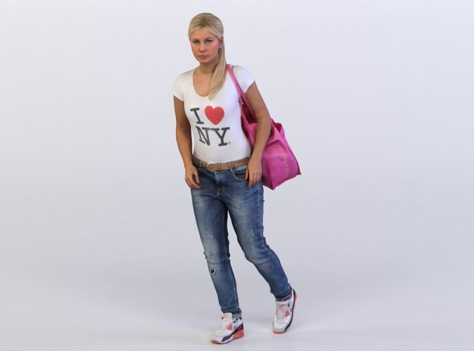 Nina 0196 Woman carrying a bag 3D model