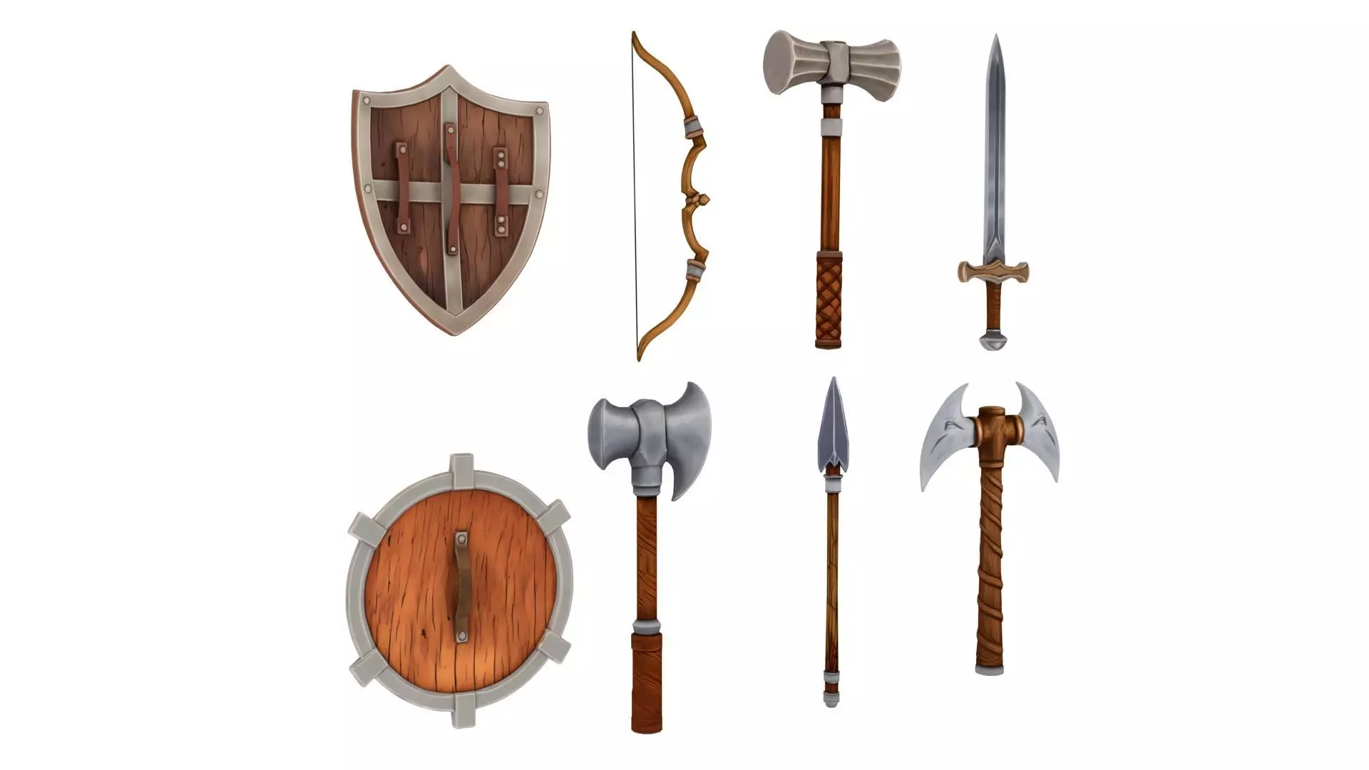 Stylized Medieval Weapons pack Low-poly 3D model_3