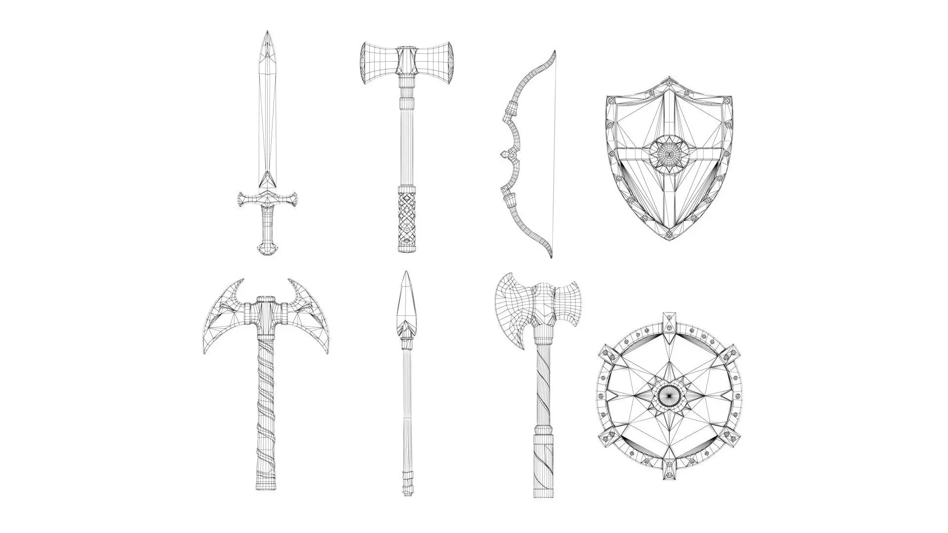 Stylized Medieval Weapons pack Low-poly 3D model_12