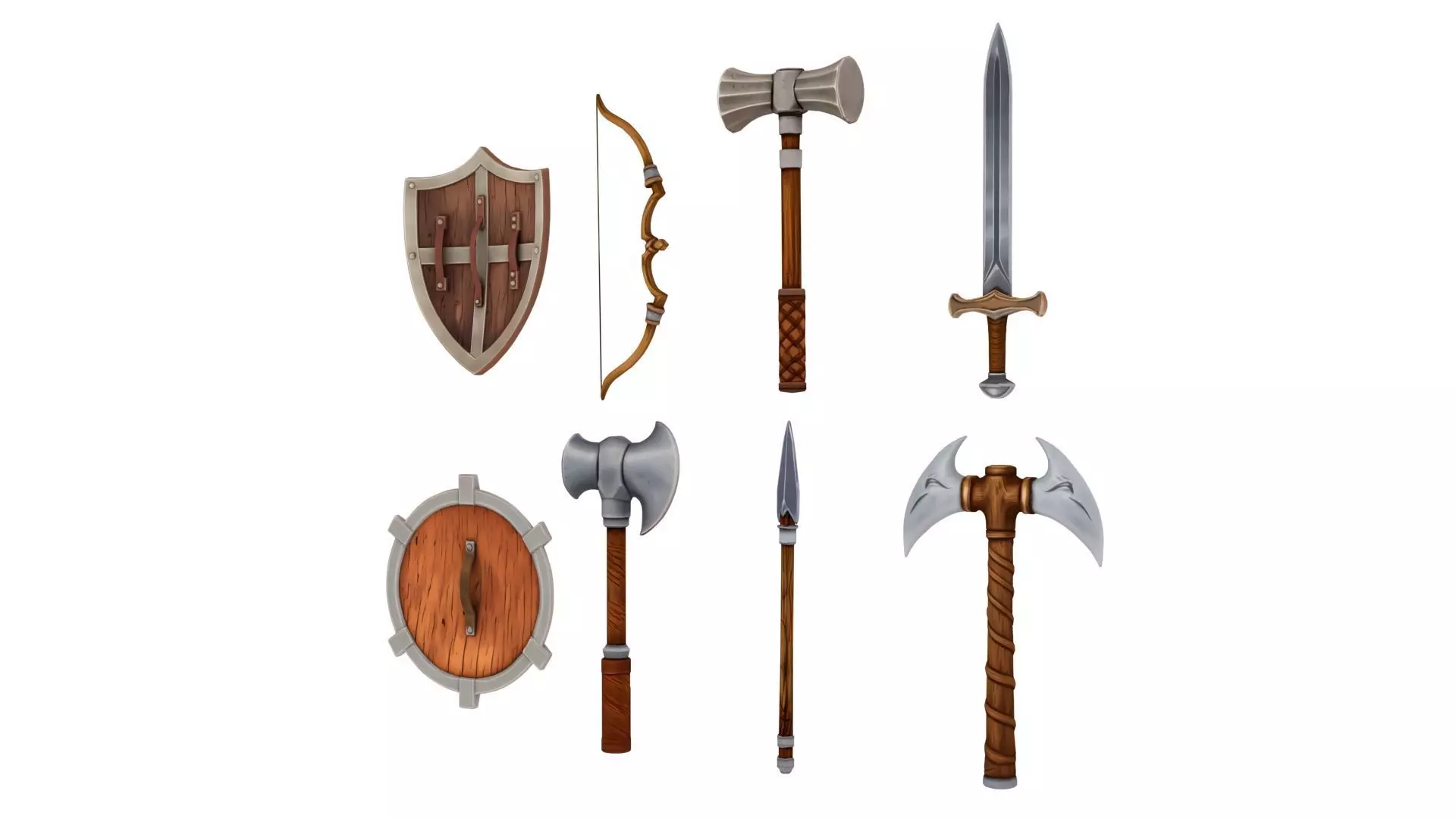 Stylized Medieval Weapons pack Low-poly 3D model_2