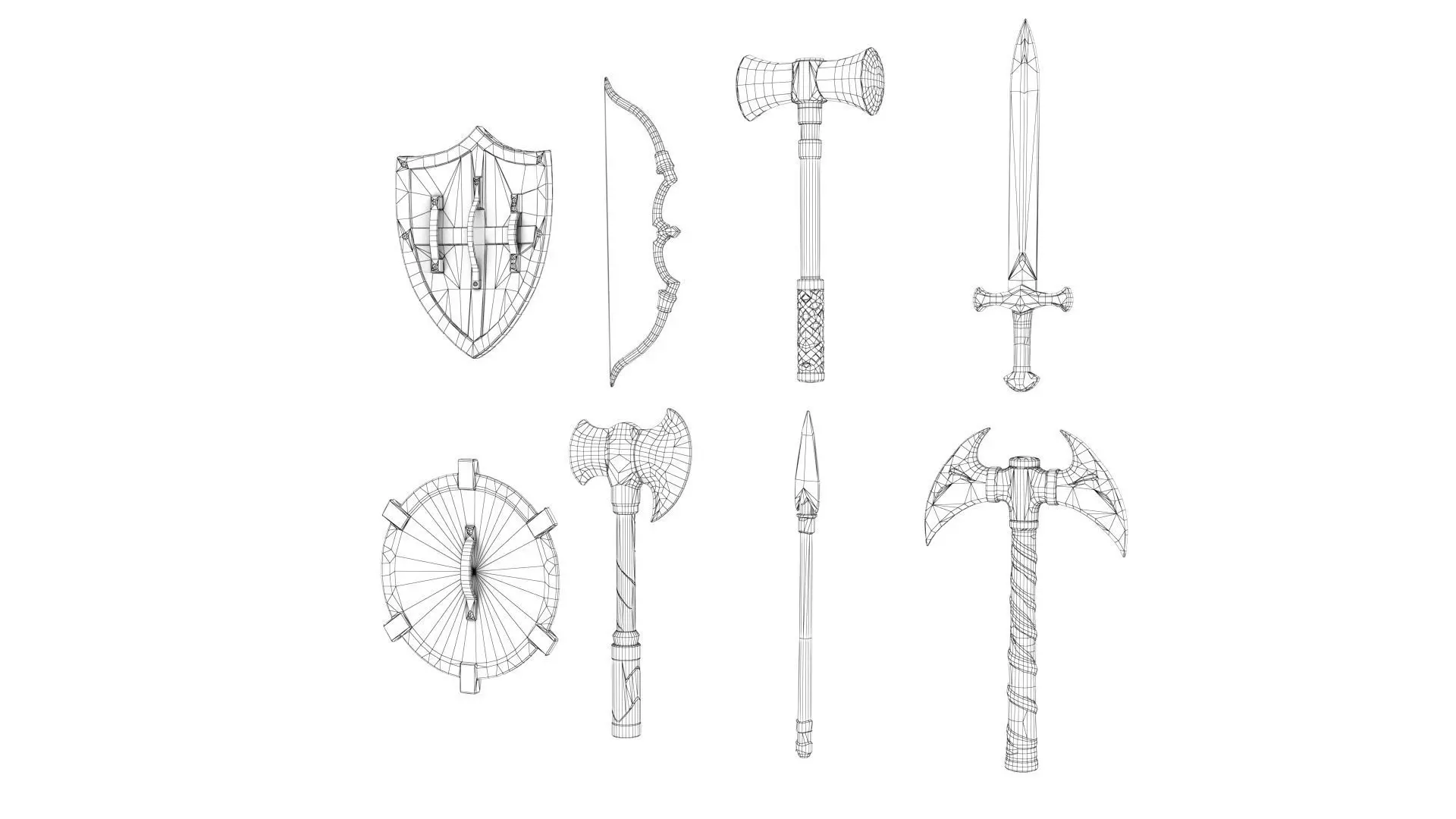 Stylized Medieval Weapons pack Low-poly 3D model_13