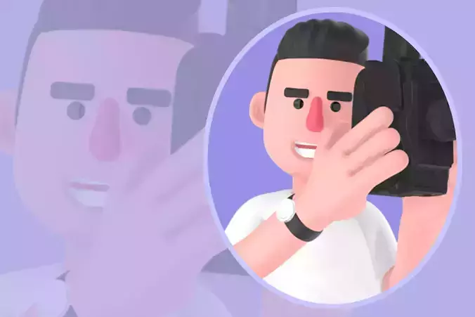 Stylized 3D Male Photographer Character - Cheerful Camera Shot