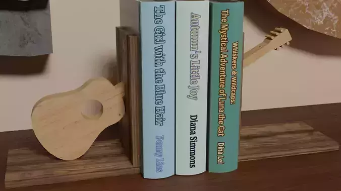 Wood Guitar Book Ends
