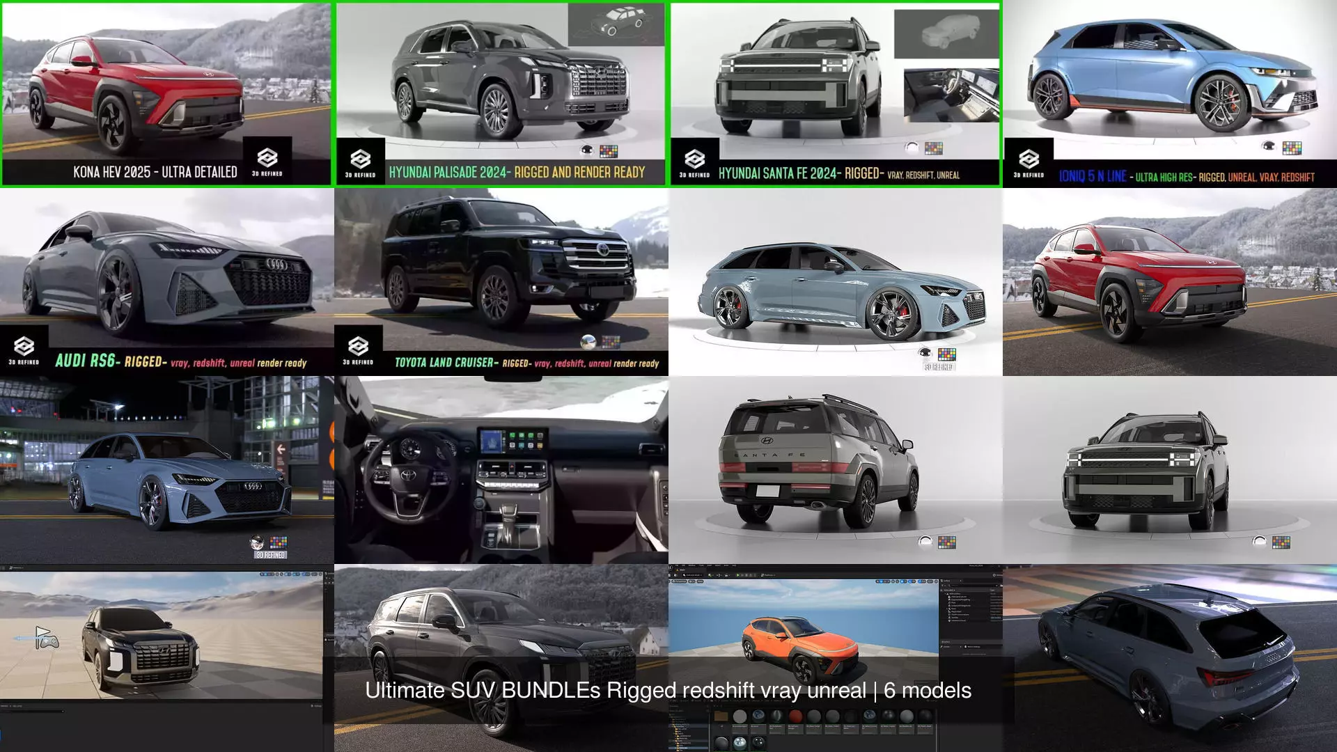 Ultimate SUV BUNDLEs Rigged redshift vray unreal 3D Model Collection_1