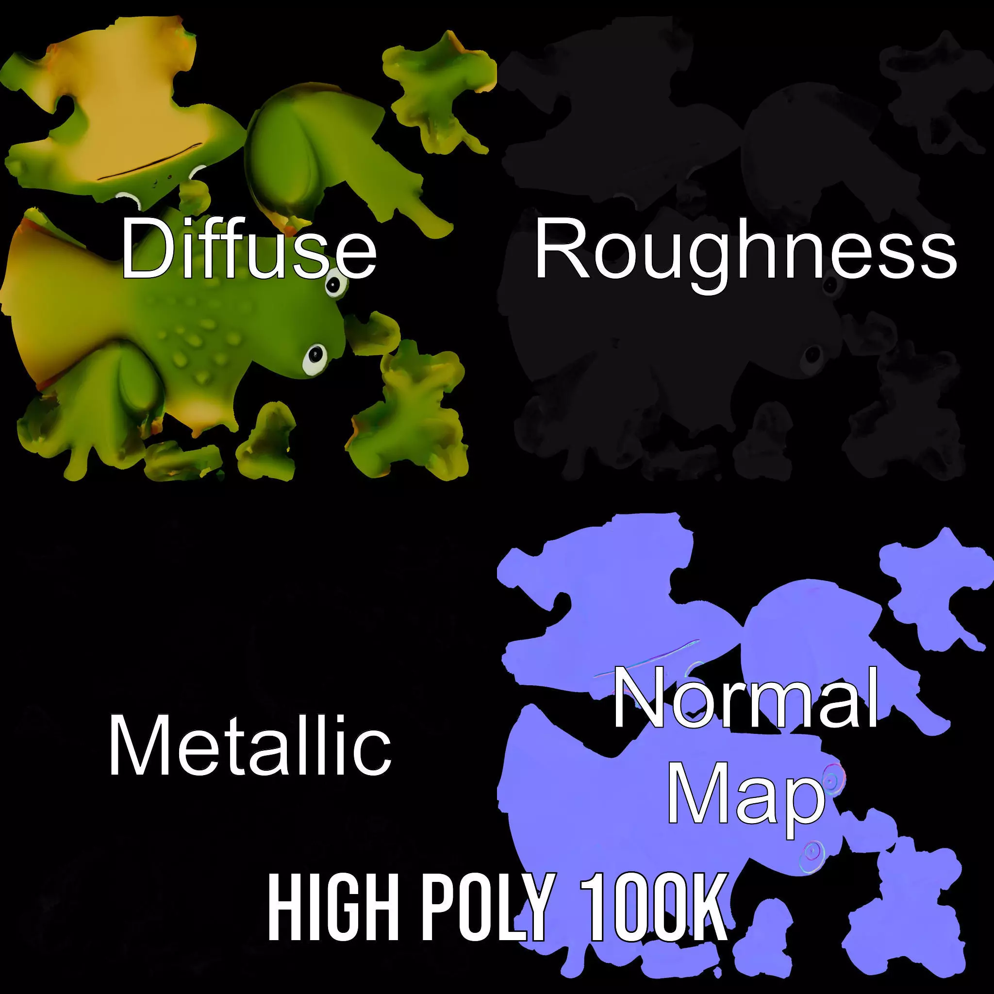 Green Frog Figurine model pack Low-poly 3D model_3