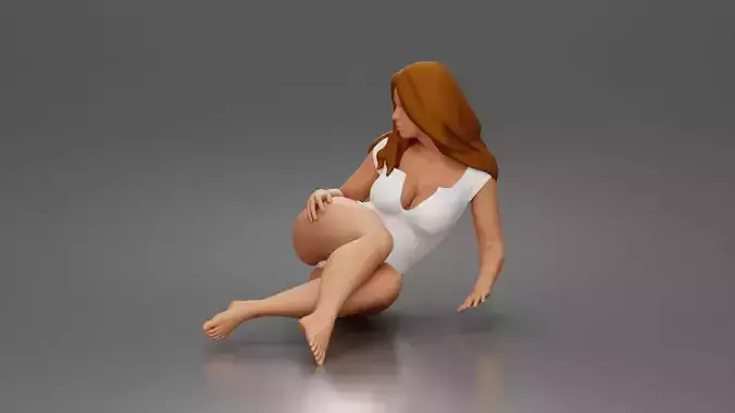 Woman lounges sideways wearing plunging bodysuit relaxed