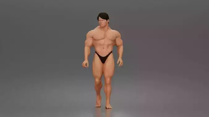 The muscular Arnold walks forward showcasing sculpted physique