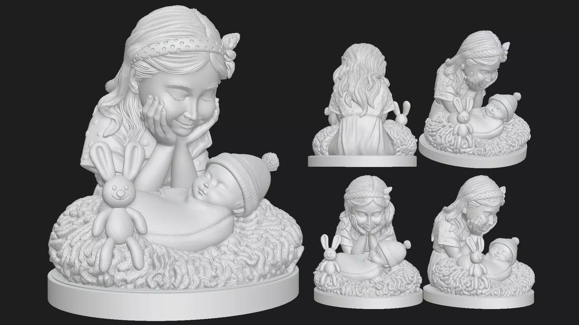 Sister And Newborn Gift Model STL 3D print model_0