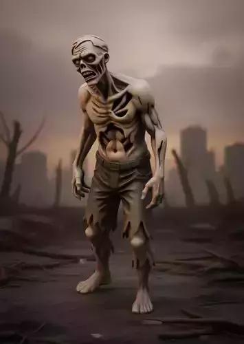 Realistic Horror Zombie Walking Post-Apocalyptic 3D